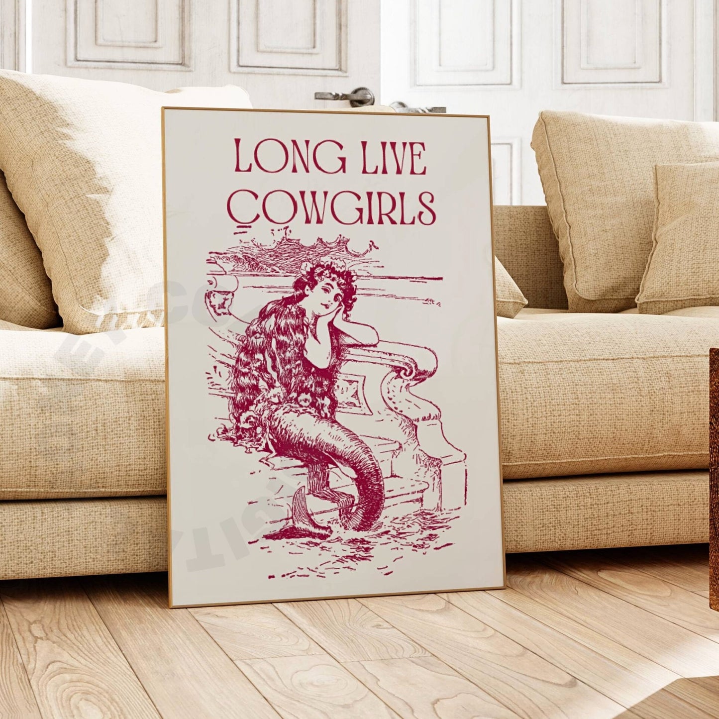 Vintage Red Mermaid Cowgirl Digital Prints