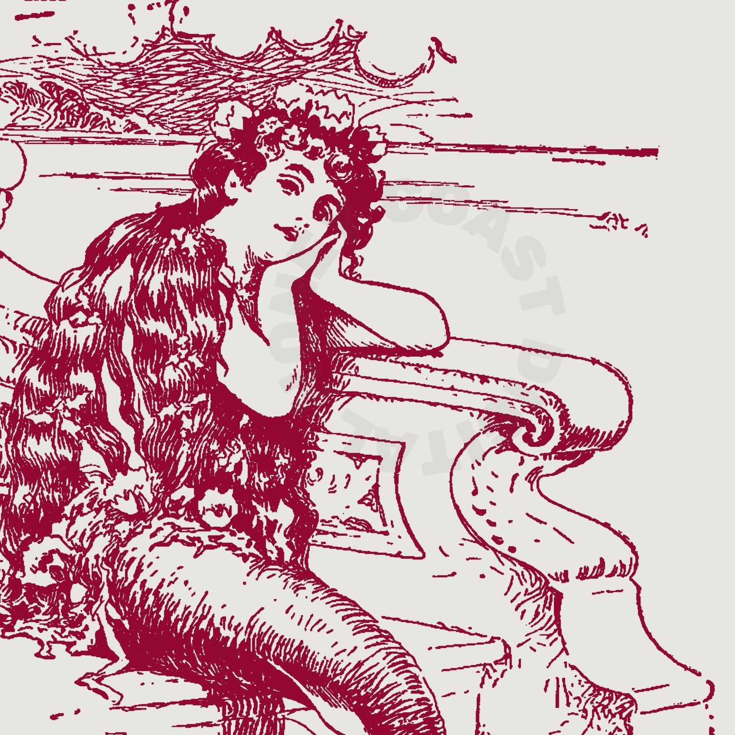 Vintage Red Mermaid Cowgirl Digital Prints