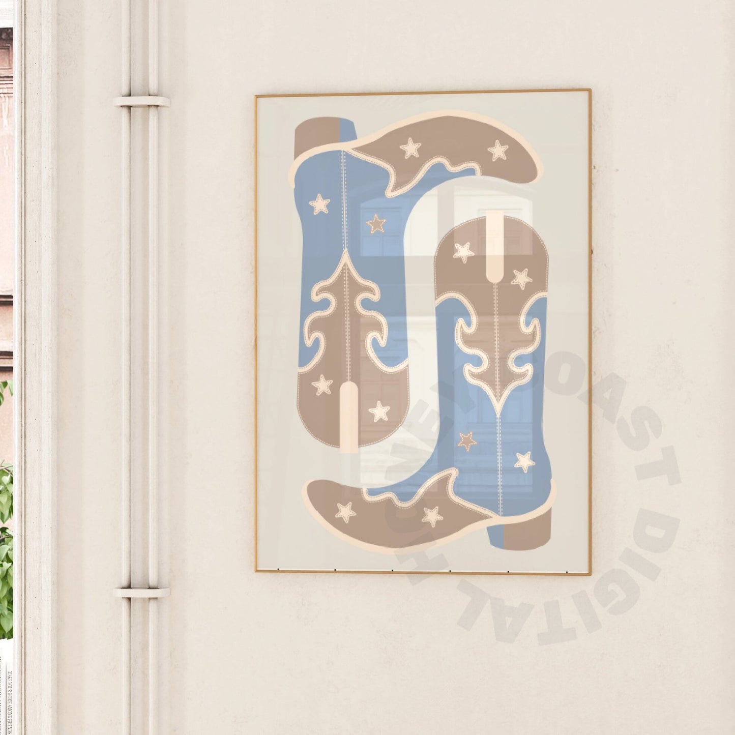 Blue Beige Cowboy Boots Digital Prints