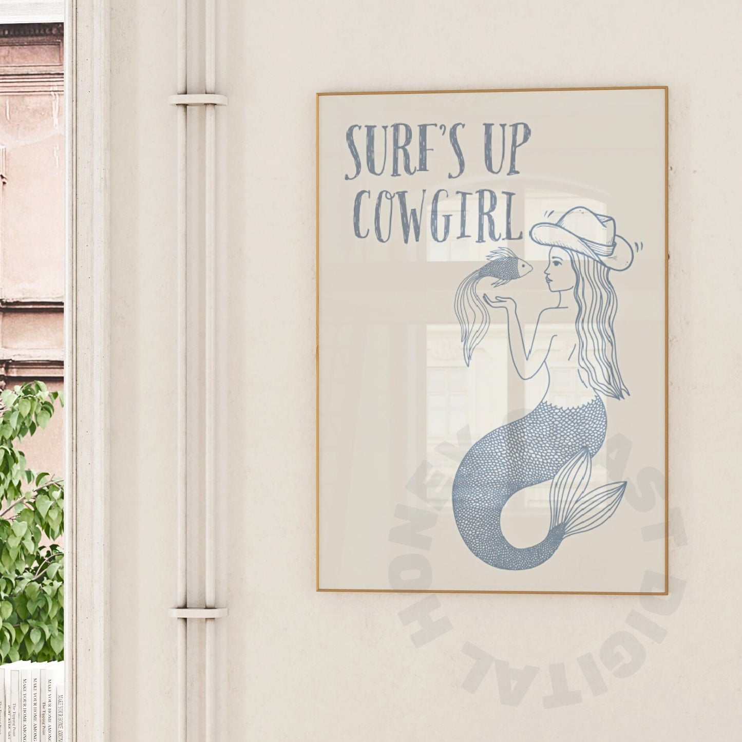 Coastal Blue Mermaid Cowgirl Digital Prints