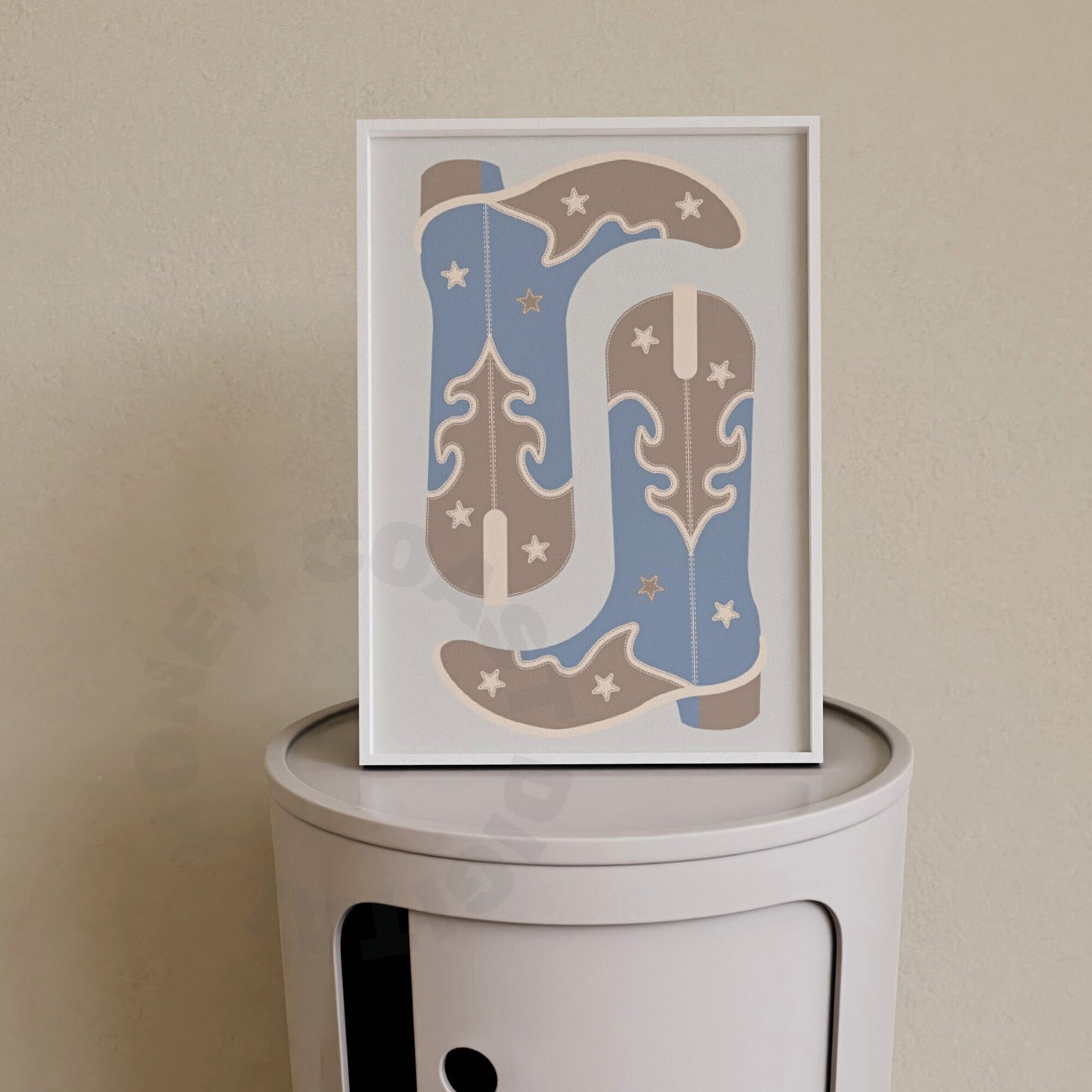 Blue Beige Cowboy Boots Digital Prints