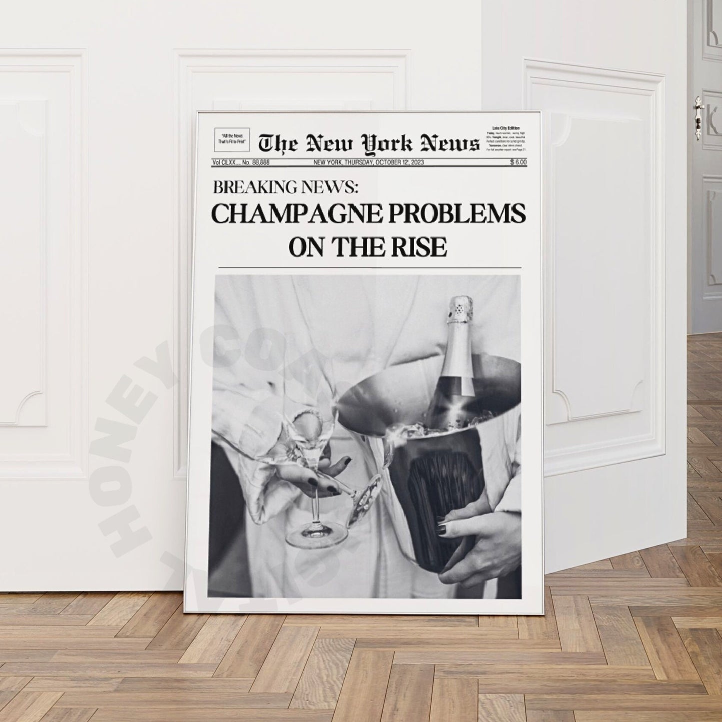 Champagne Problems Newspaper Poster
