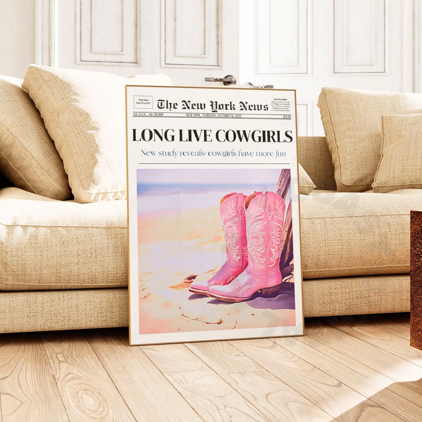 Pink Cowboy Boots Newspaper Poster