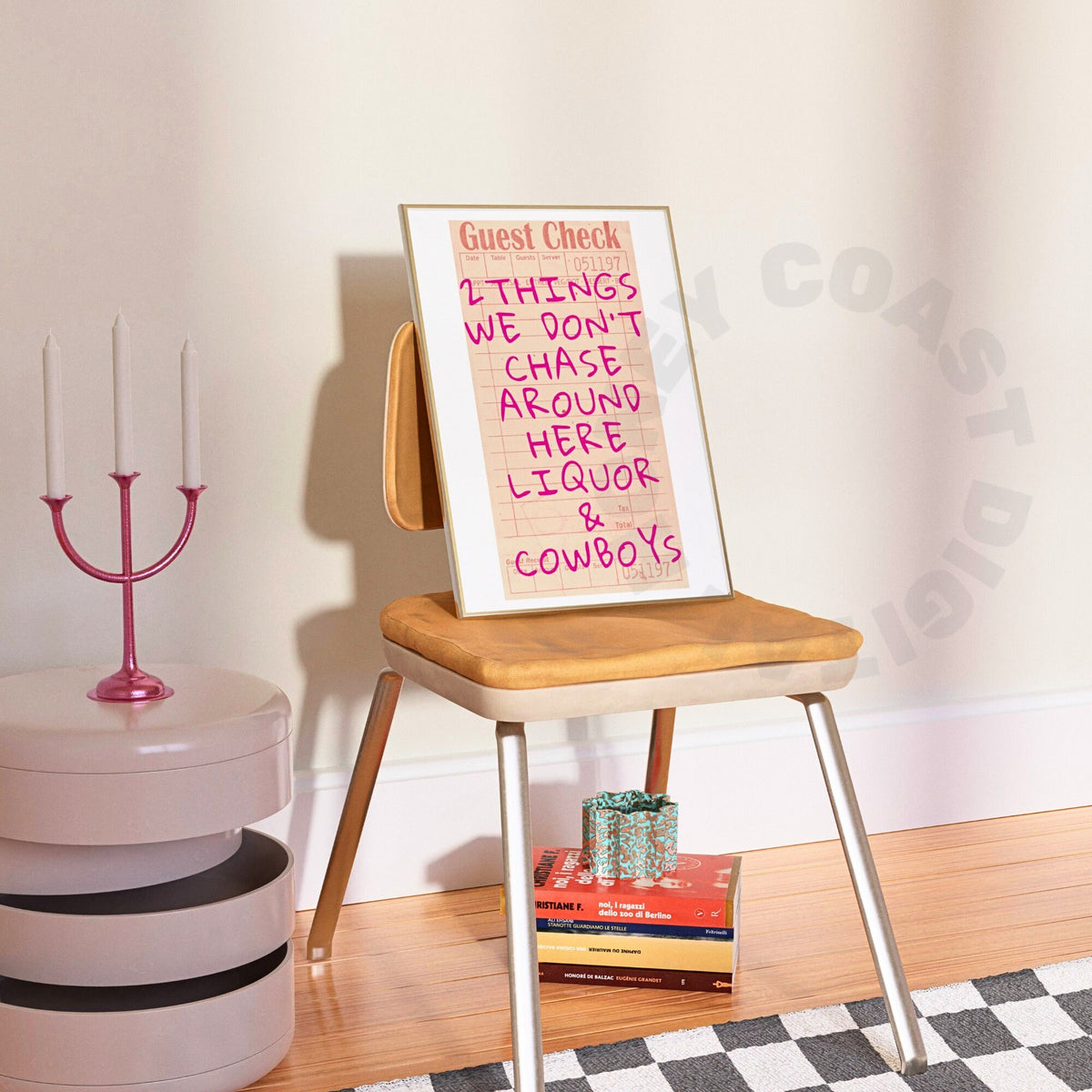 Orange Liquor & Cowboy Guest Check Poster