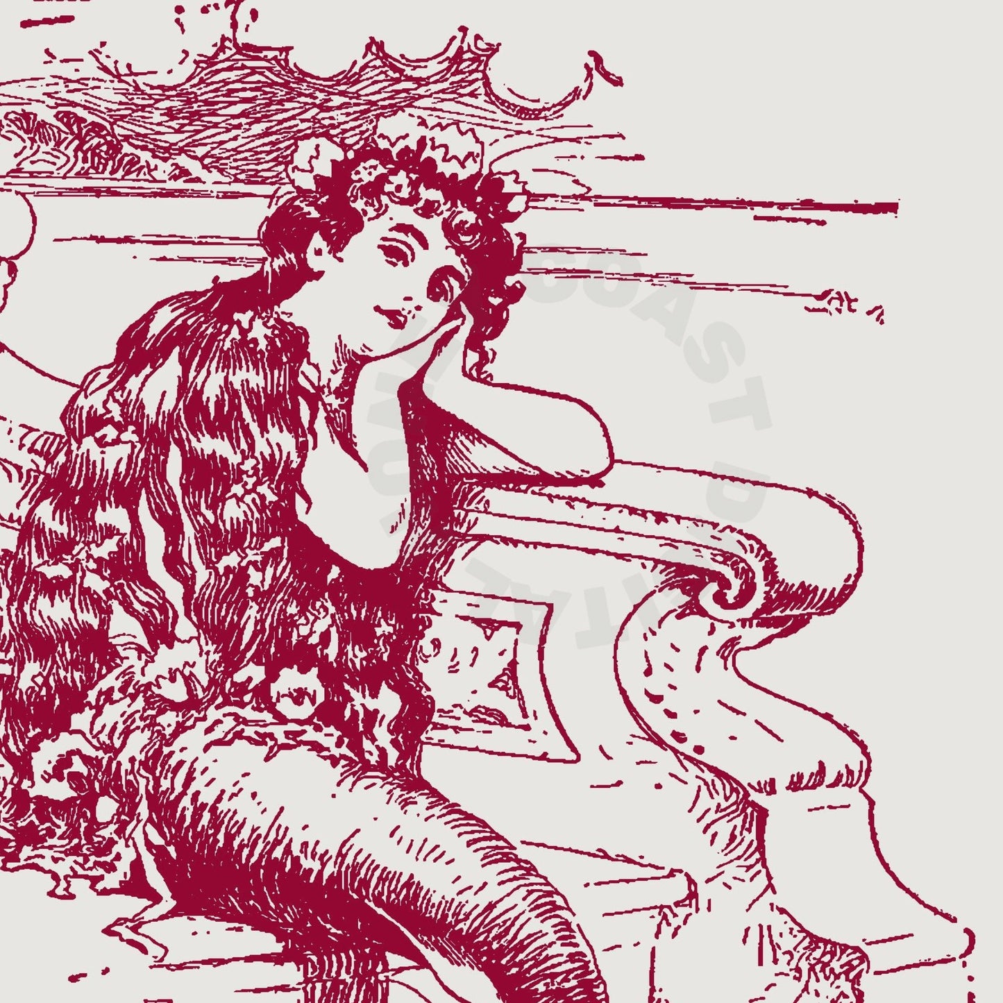Vintage Red Mermaid Cowgirl Poster