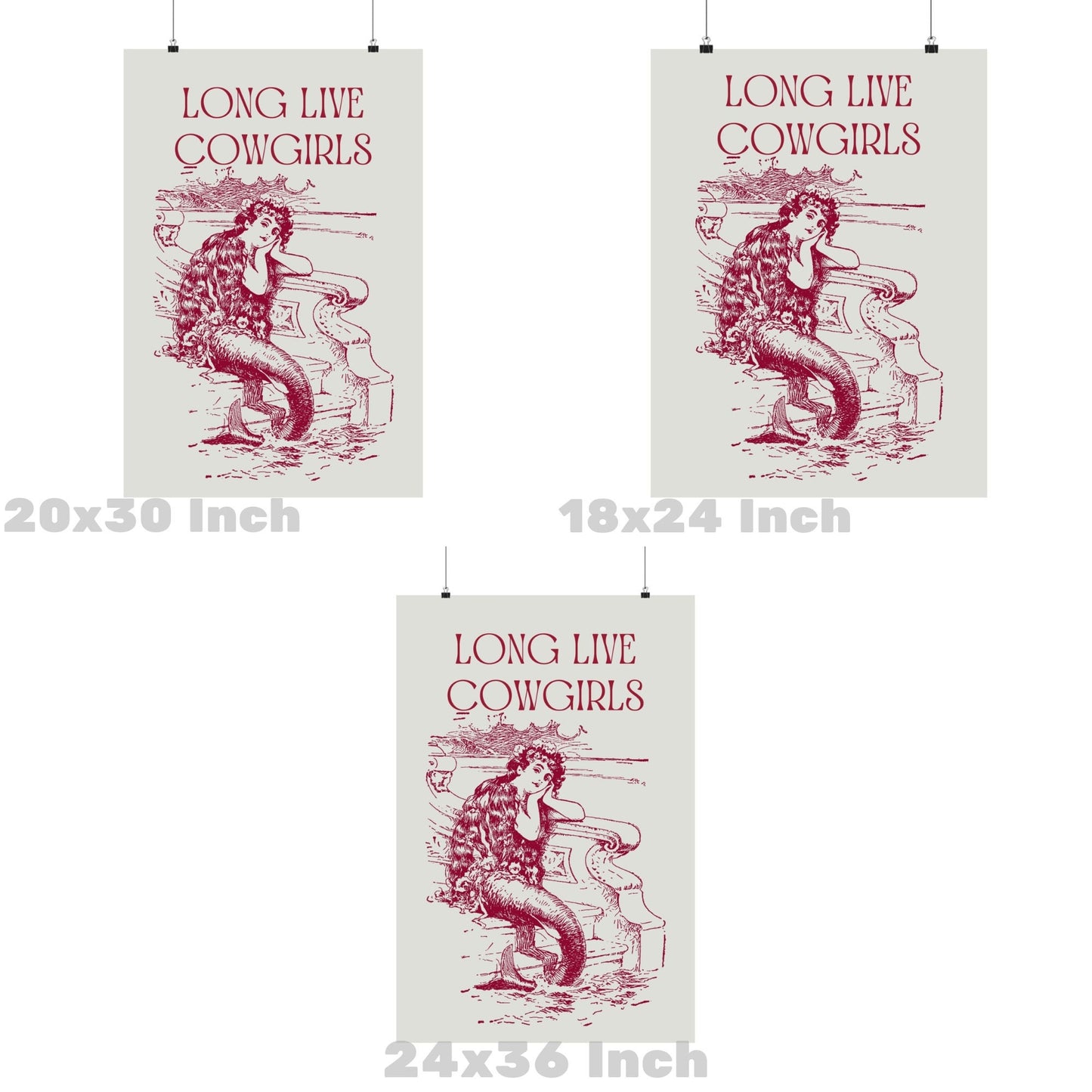Vintage Red Mermaid Cowgirl Poster