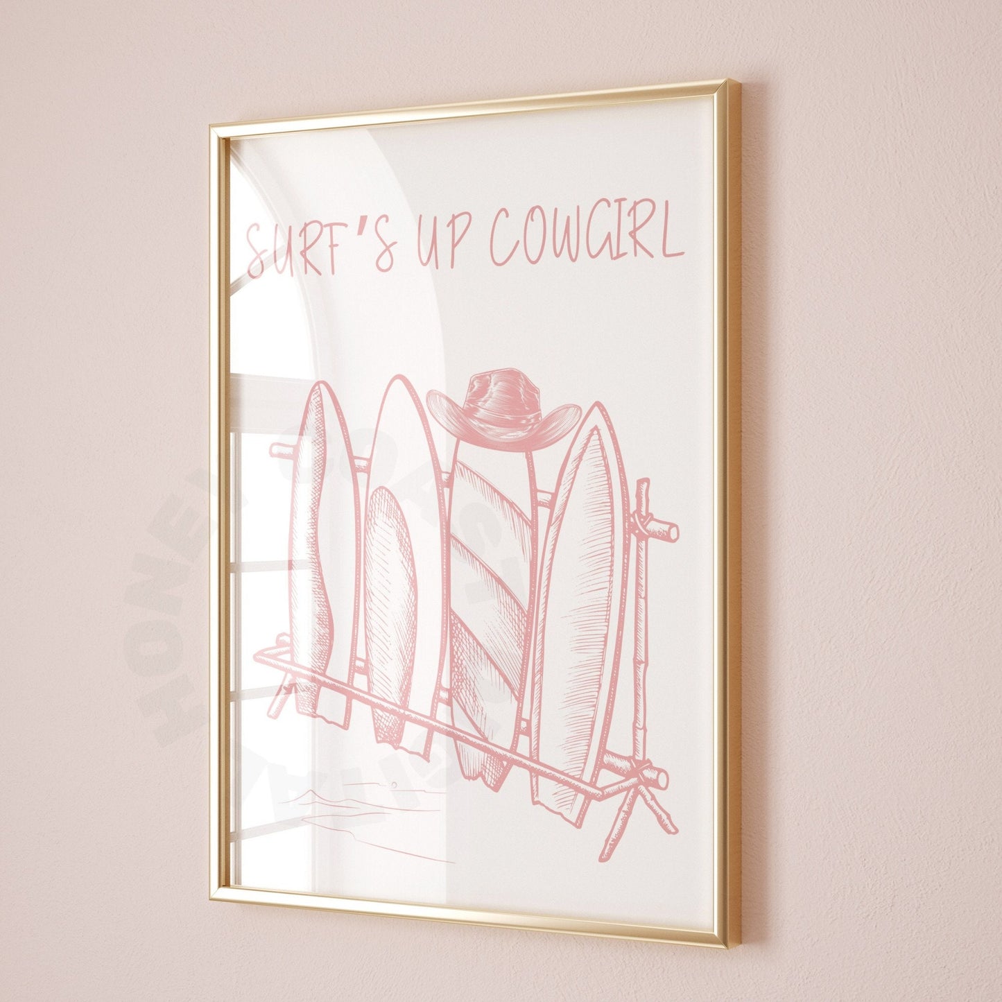 Pink Surfs Up Cowgirl Surfboards & Cowboy Poster