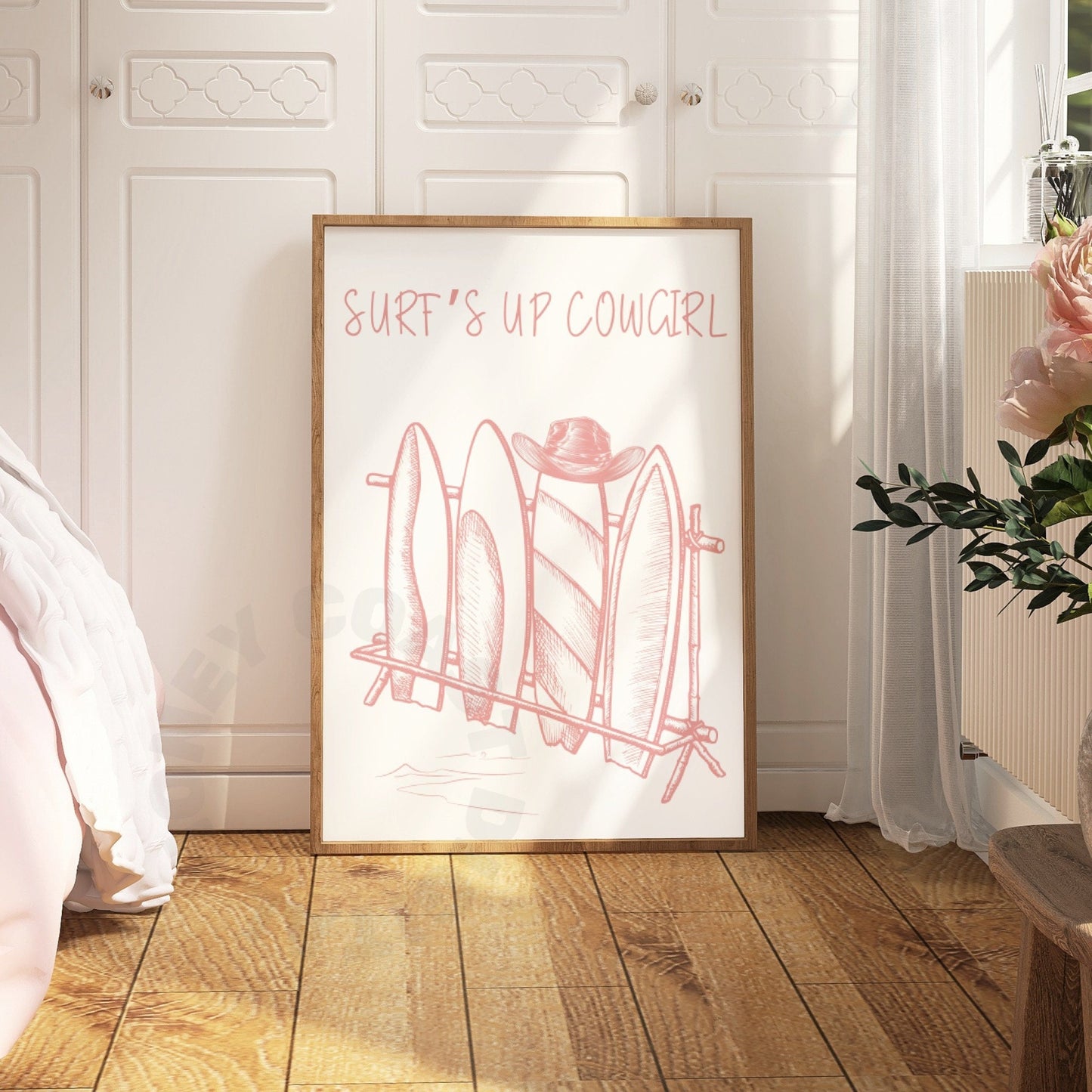 Pink Surfs Up Cowgirl Surfboards & Cowboy Poster