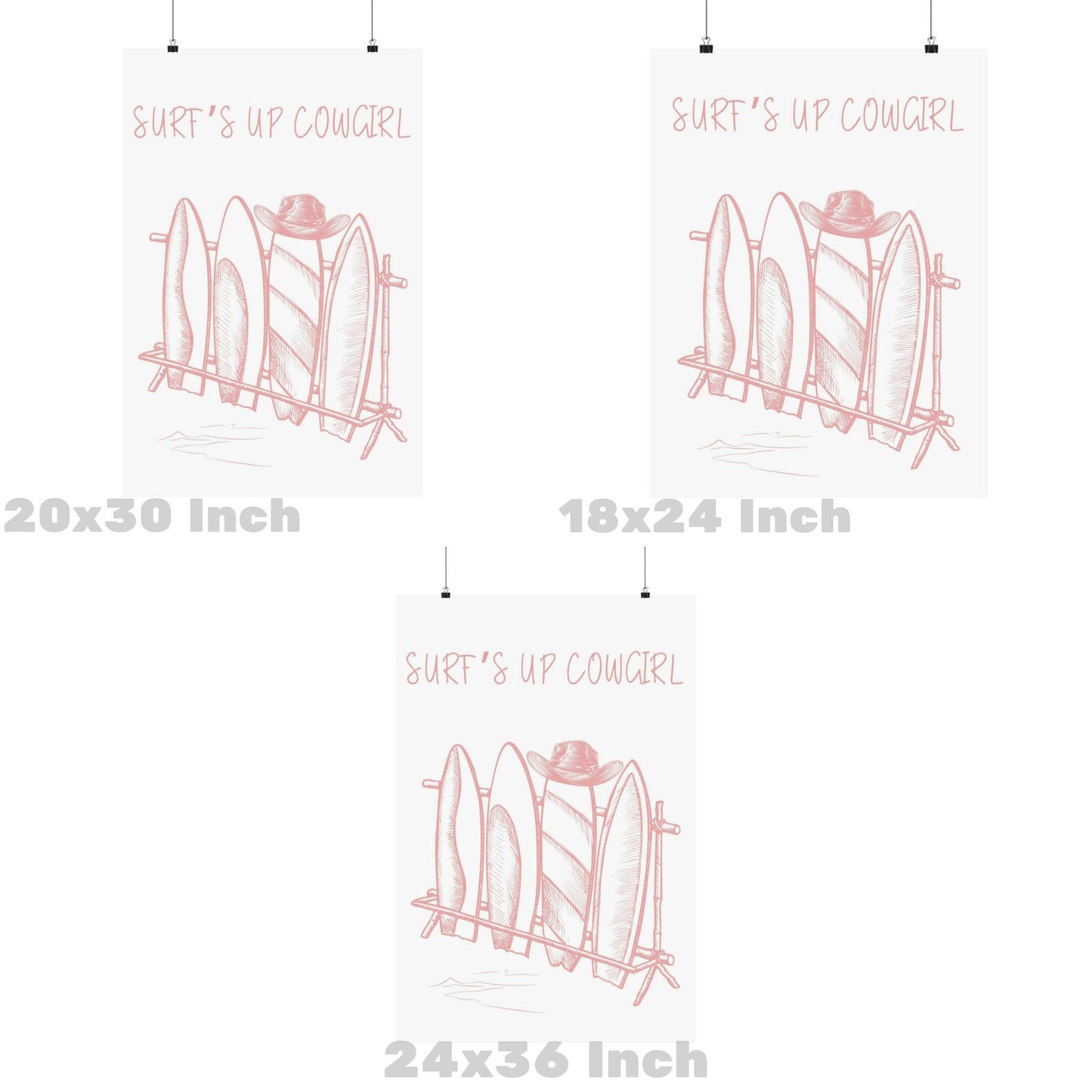 Pink Surfs Up Cowgirl Surfboards & Cowboy Poster