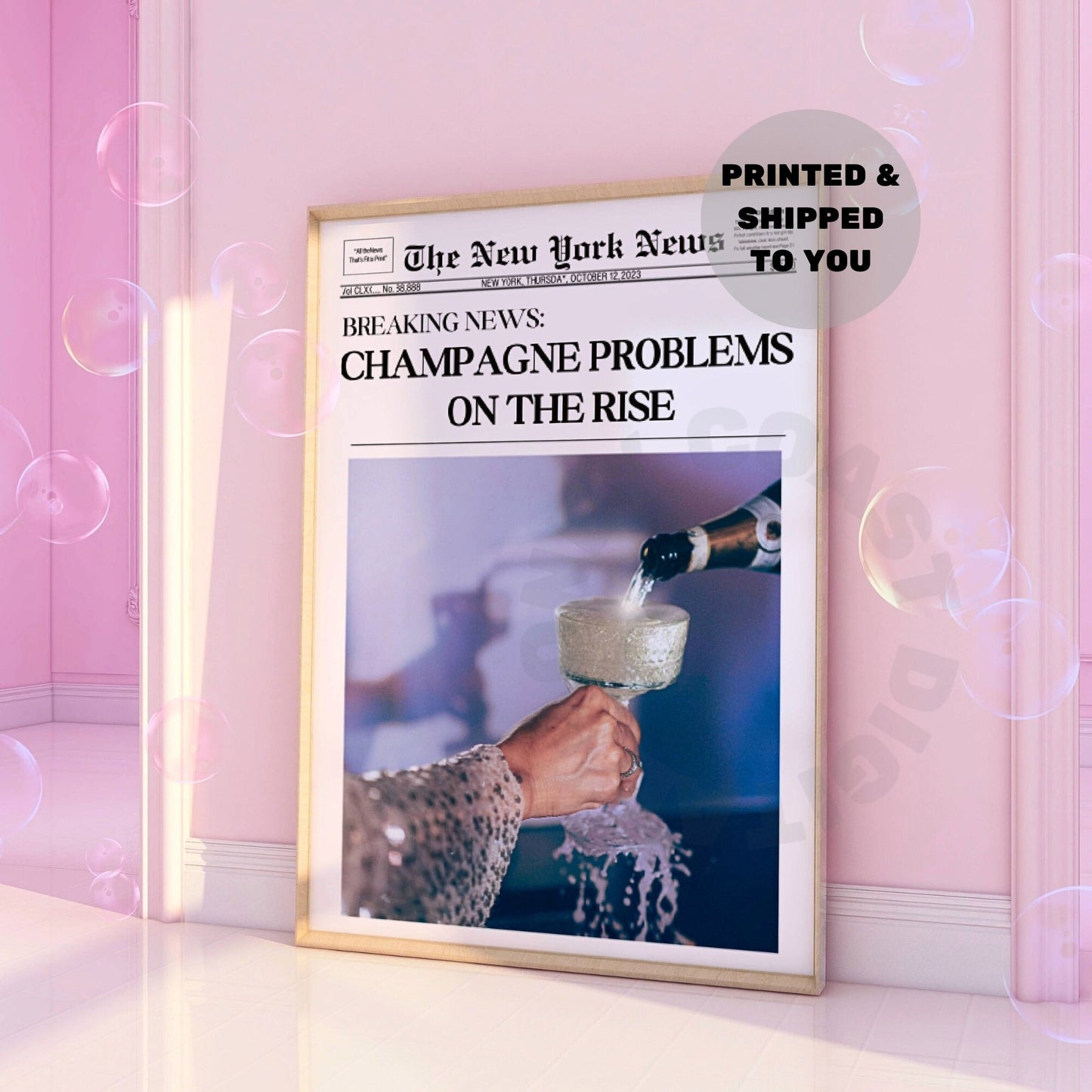 Blue Champagne Problems Newspapers Poster