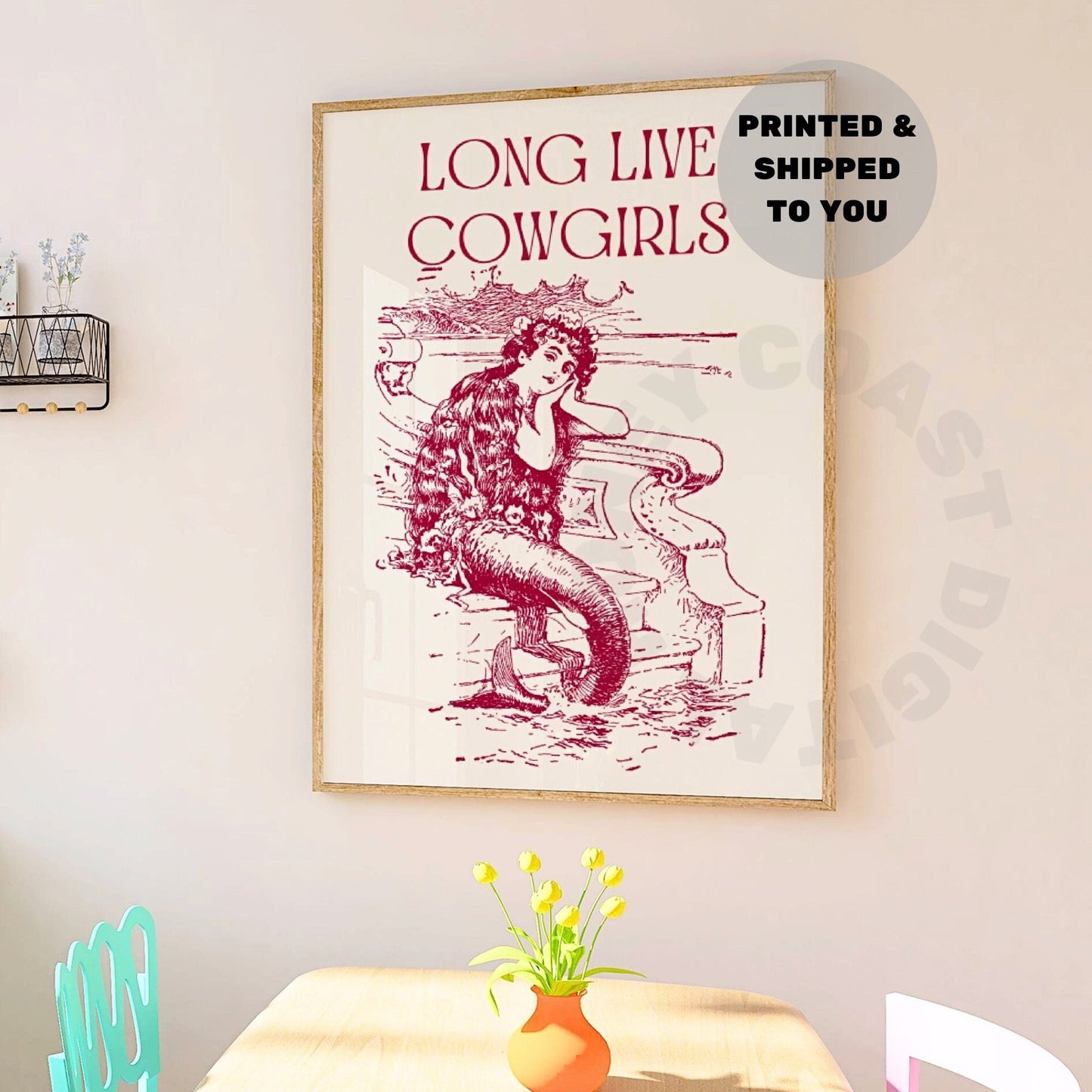 Vintage Red Mermaid Cowgirl Poster