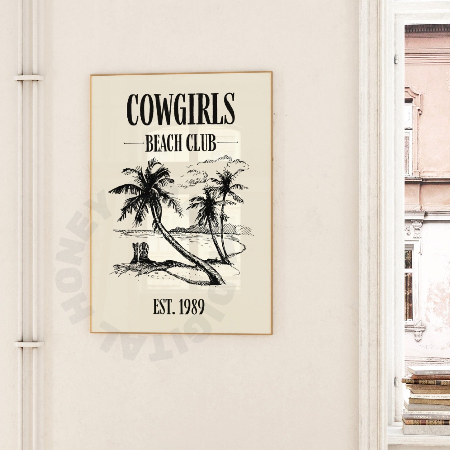 Monotone Cowgirl Beach Club Poster