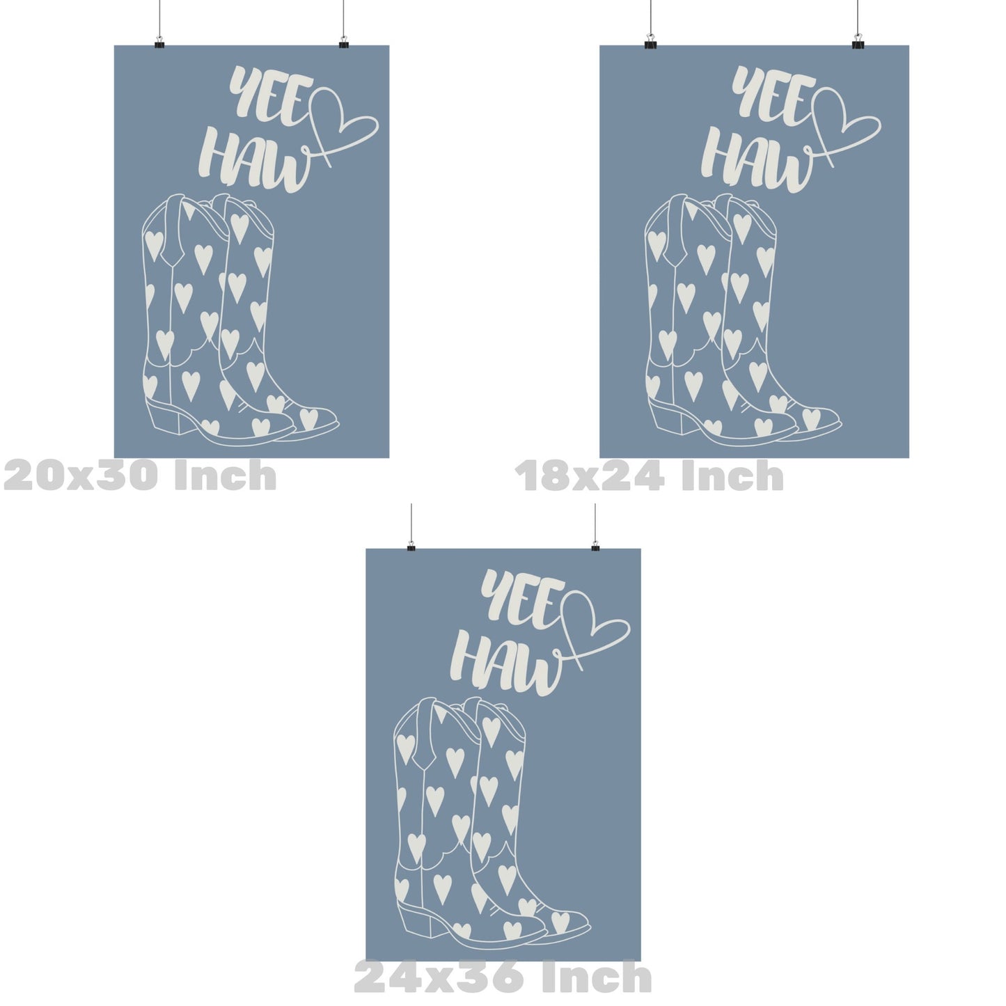 Coastal Blue Cowboy Boots Yee Haw Poster
