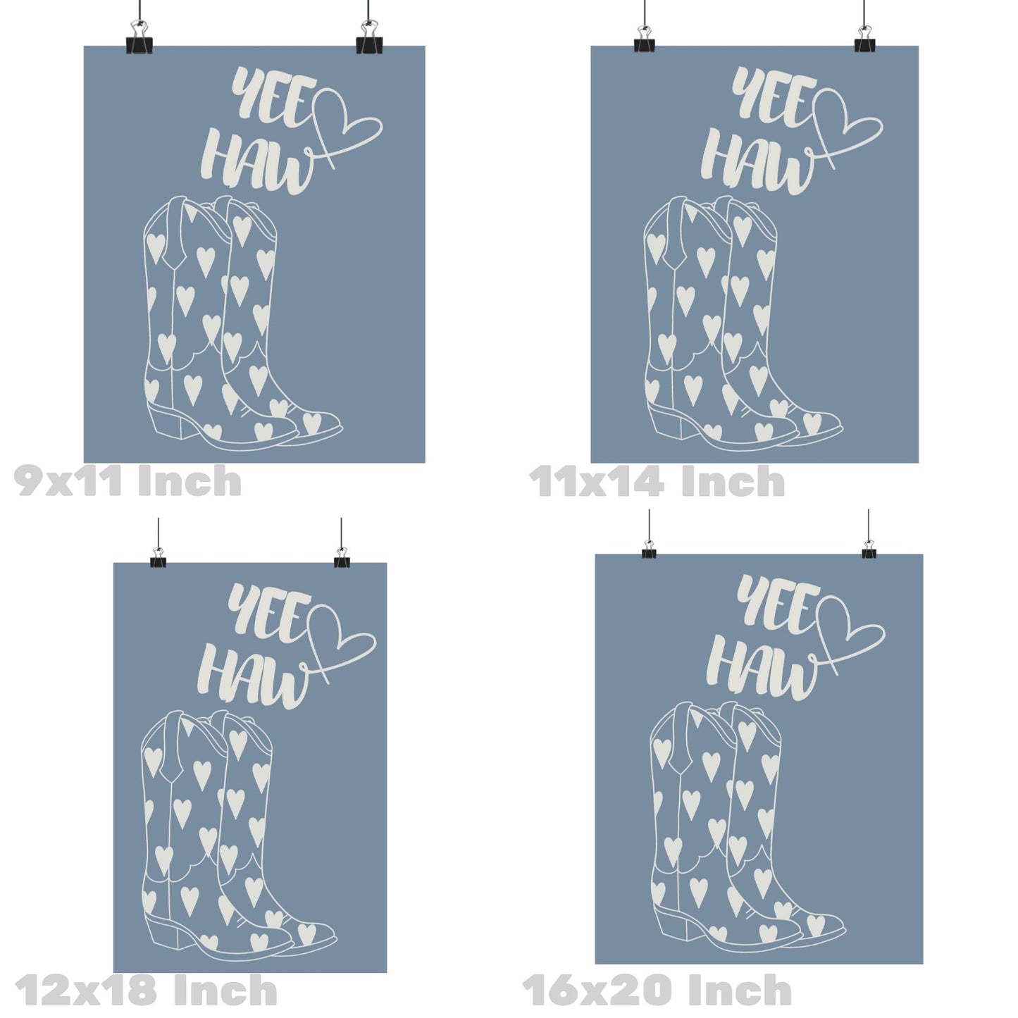 Coastal Blue Cowboy Boots Yee Haw Poster