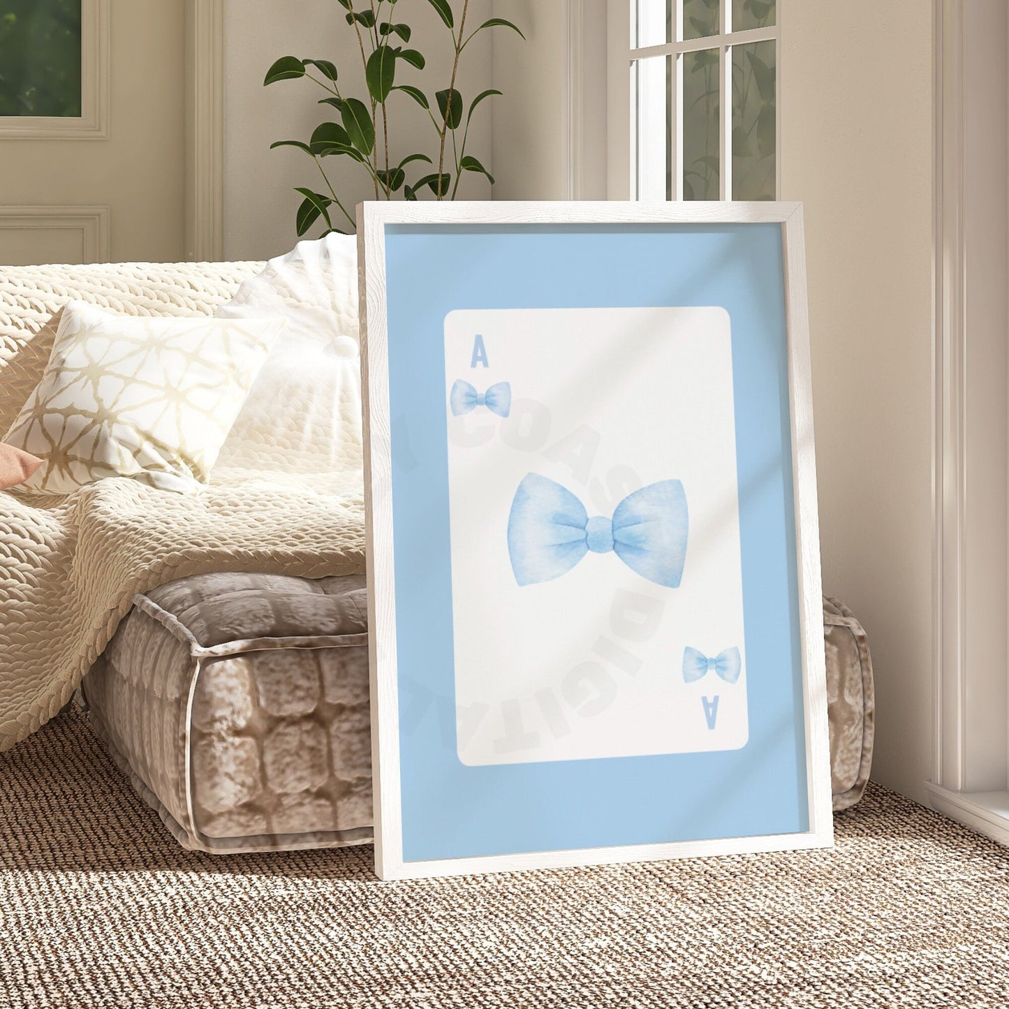 Blue Bow Playing Card Poster