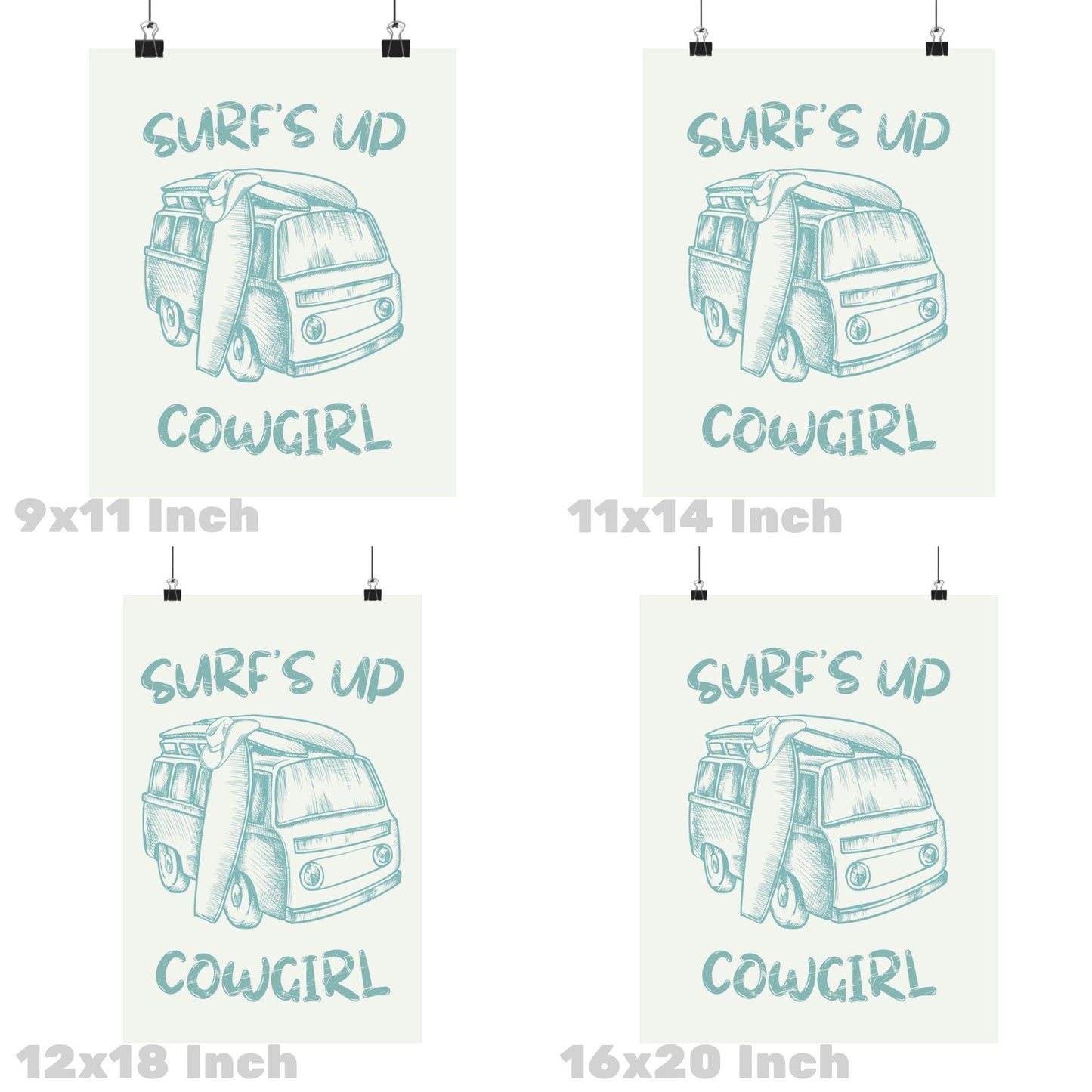 Seafoam Surf's Up Cowgirl Poster
