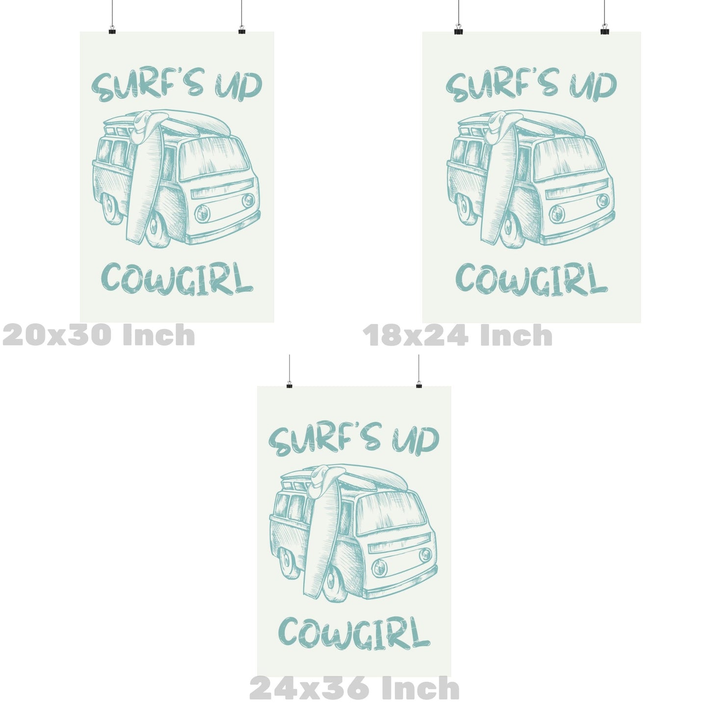 Seafoam Surf's Up Cowgirl Poster