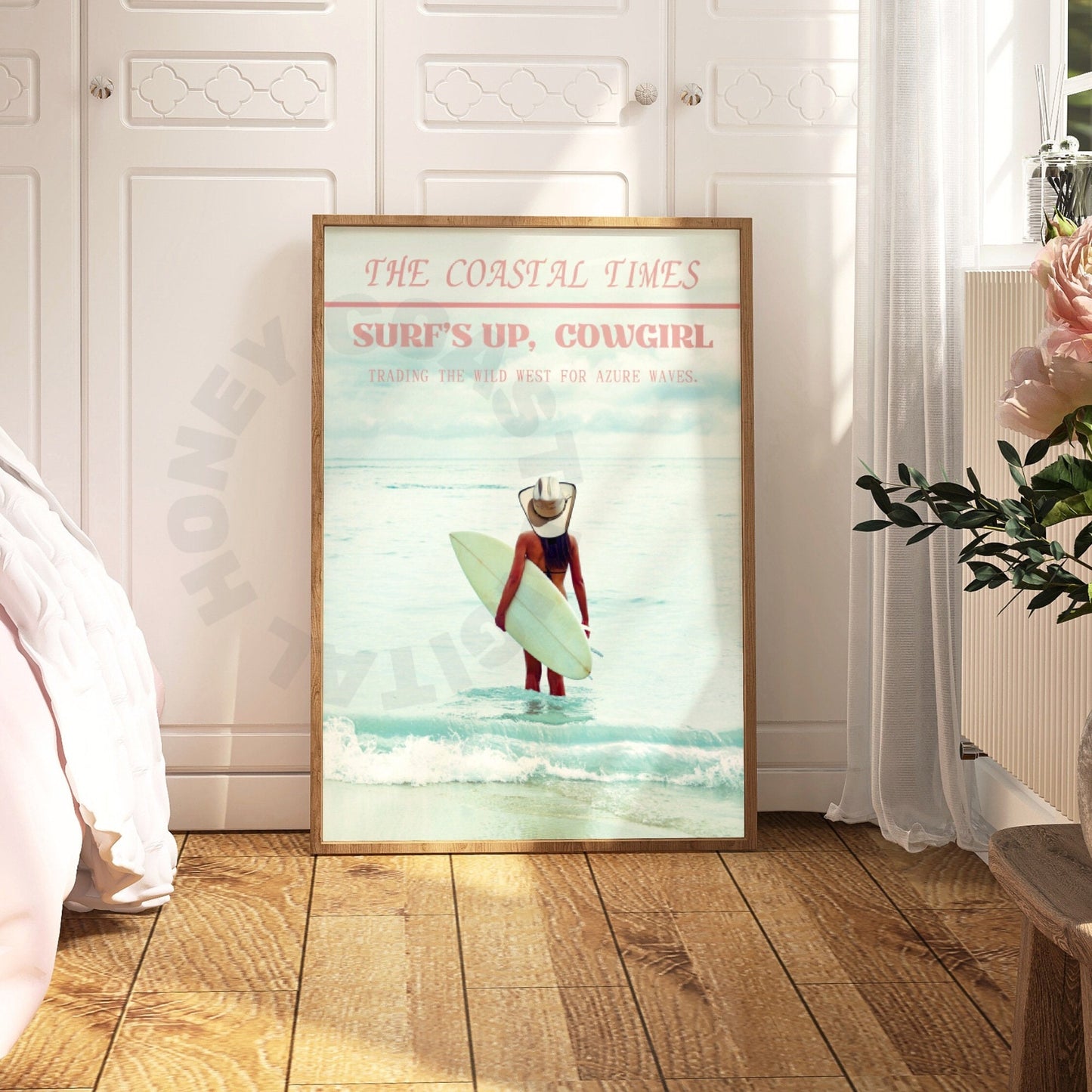 Pastel Surfs Up Cowgirl Newspaper Digital Prints