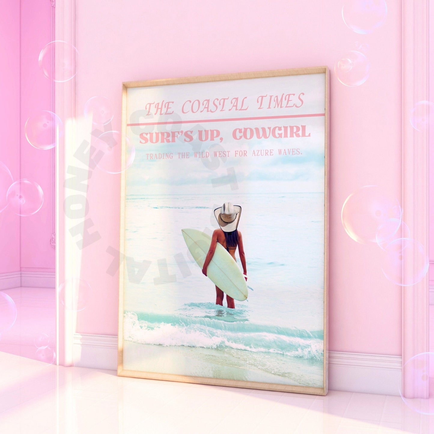 Pastel Surfs Up Cowgirl Newspaper Digital Prints