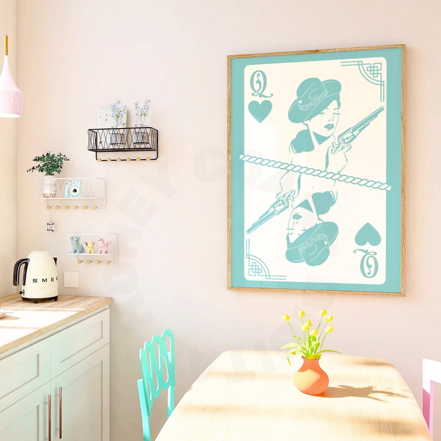Queen Of Cowgirls Playing Card Poster In Seafoam