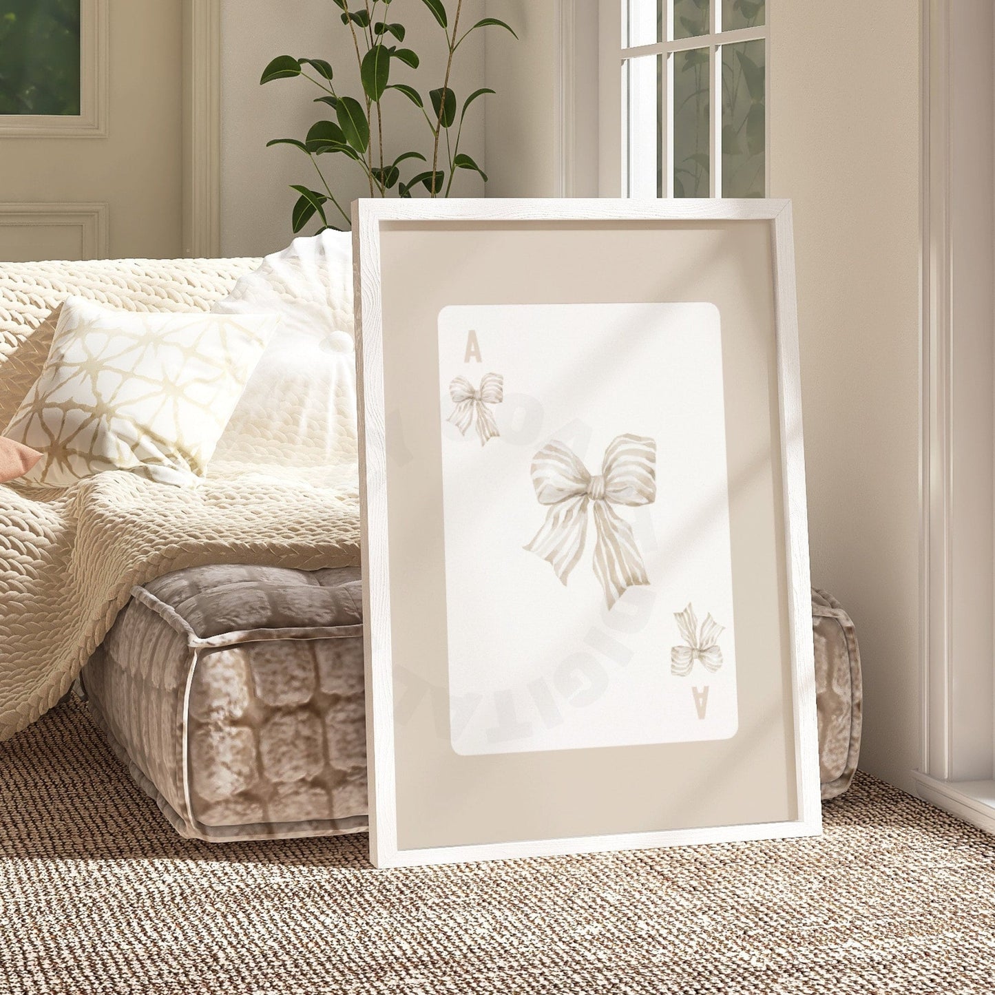 Neutral Beige Bow Playing Card Digital Prints
