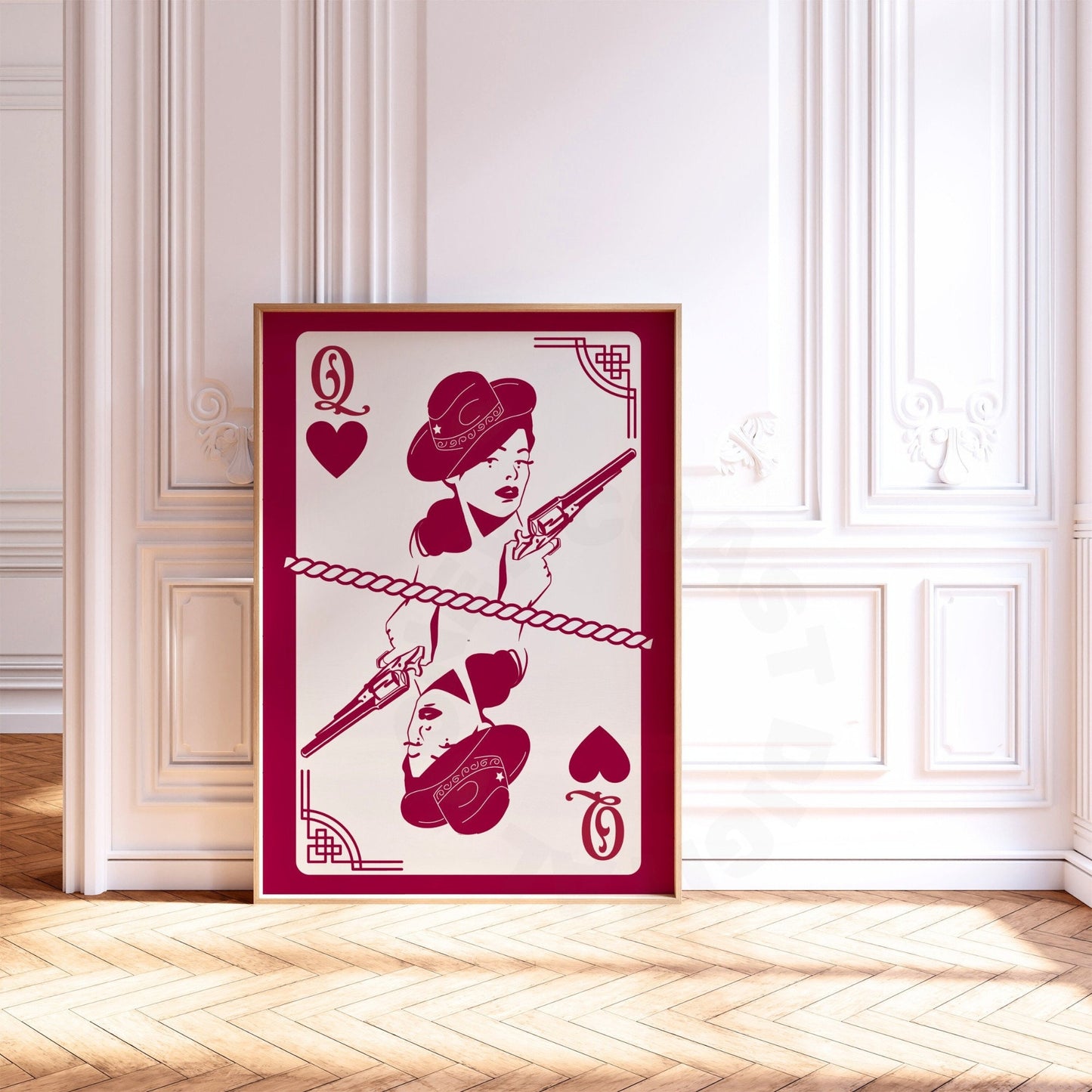 Vintage Red Queen Of Cowgirls Playing Card Digital Prints