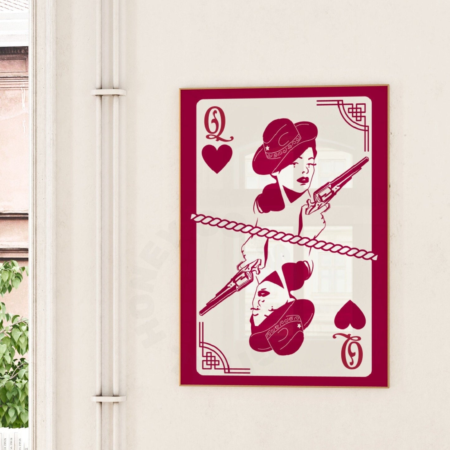 Vintage Red Queen Of Cowgirls Playing Card Digital Prints