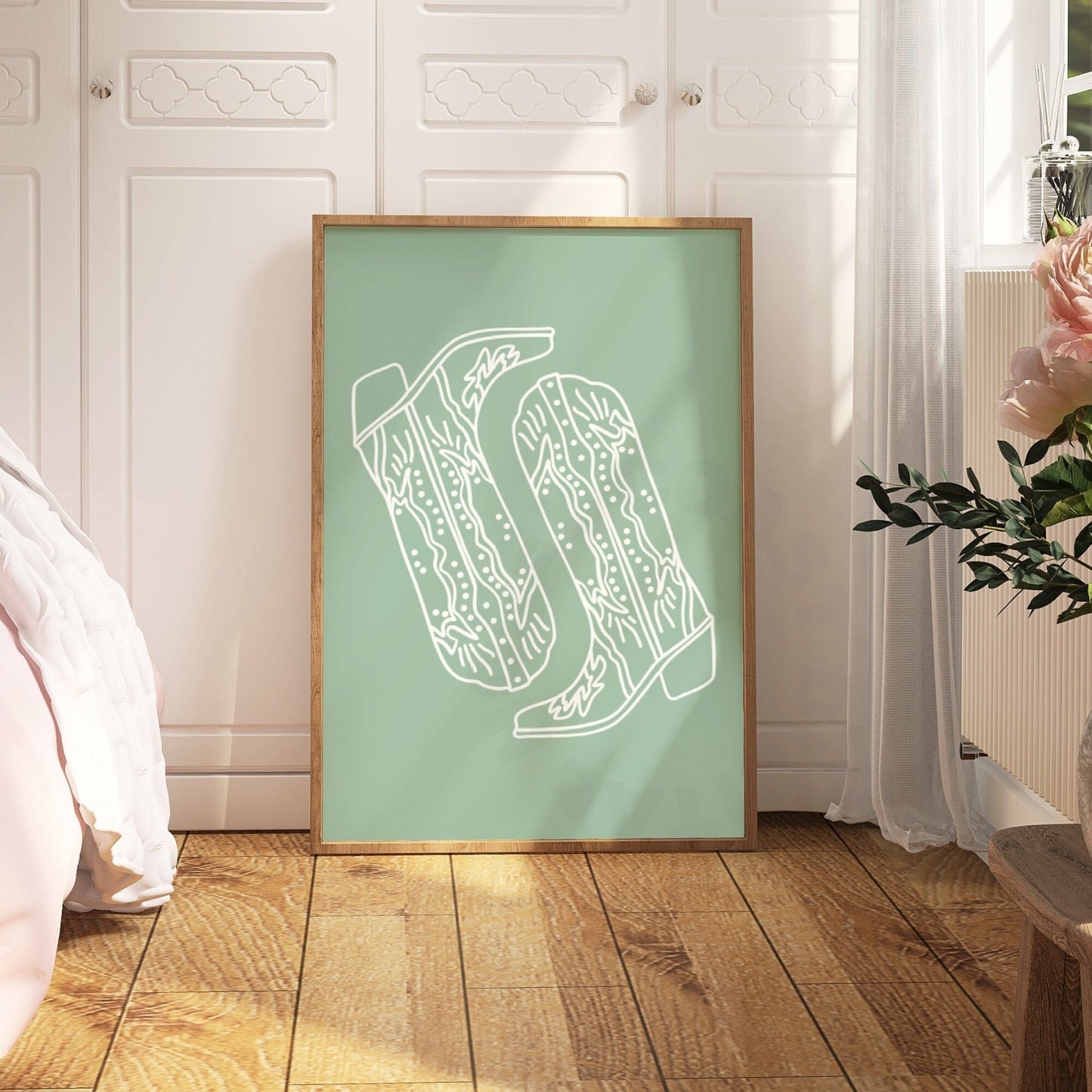 Sage Green Cowboy Boots Digital Prints