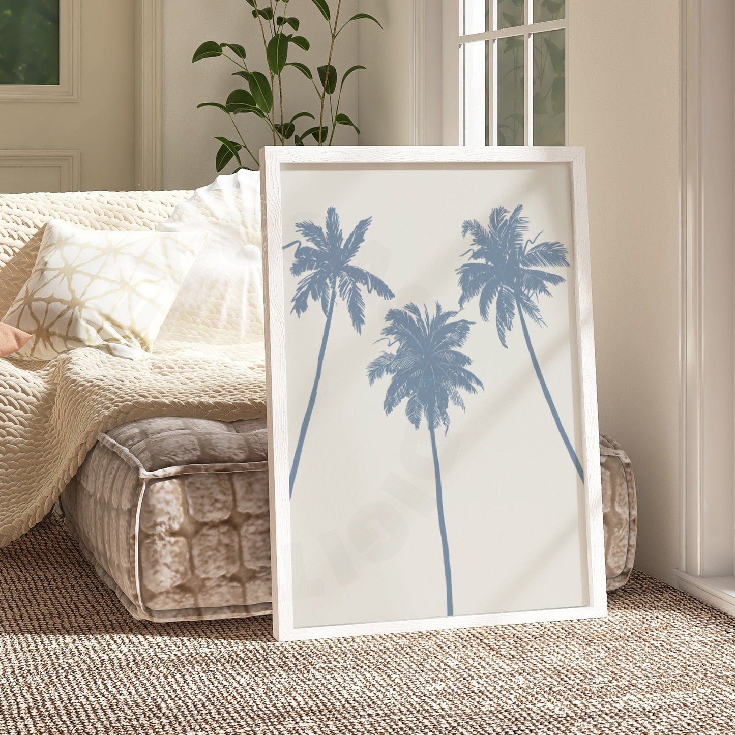 Coastal Blue Palm Trees Poster