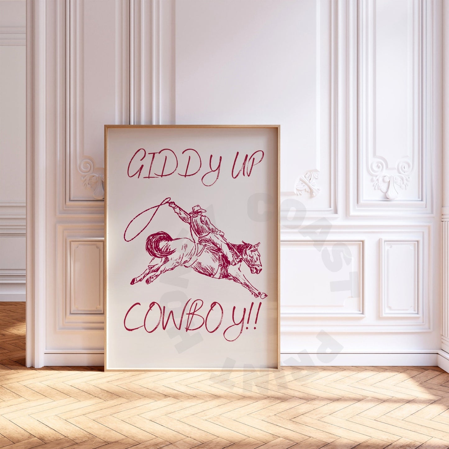 Vintage Red Giddy Up Cowboy Digital Prints