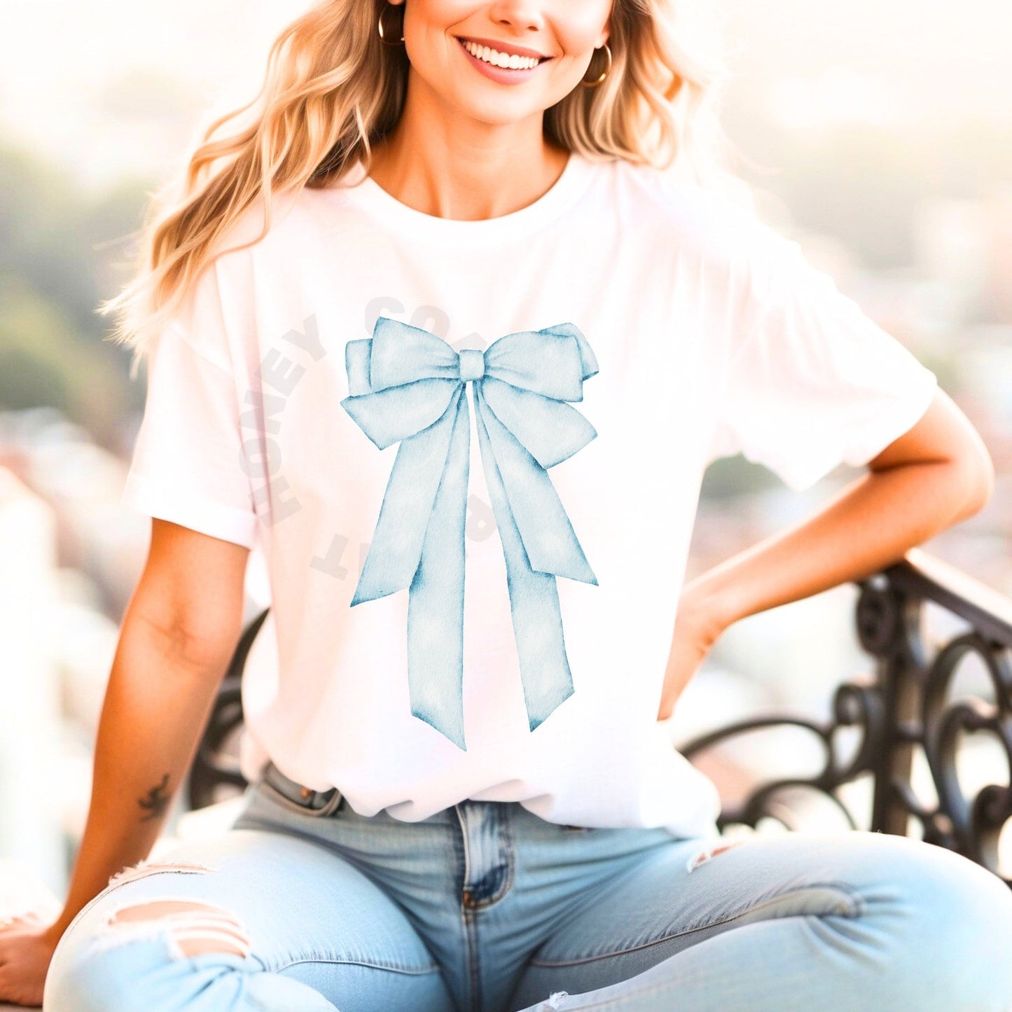 Baby Blue Watercolor Bow T-Shirt