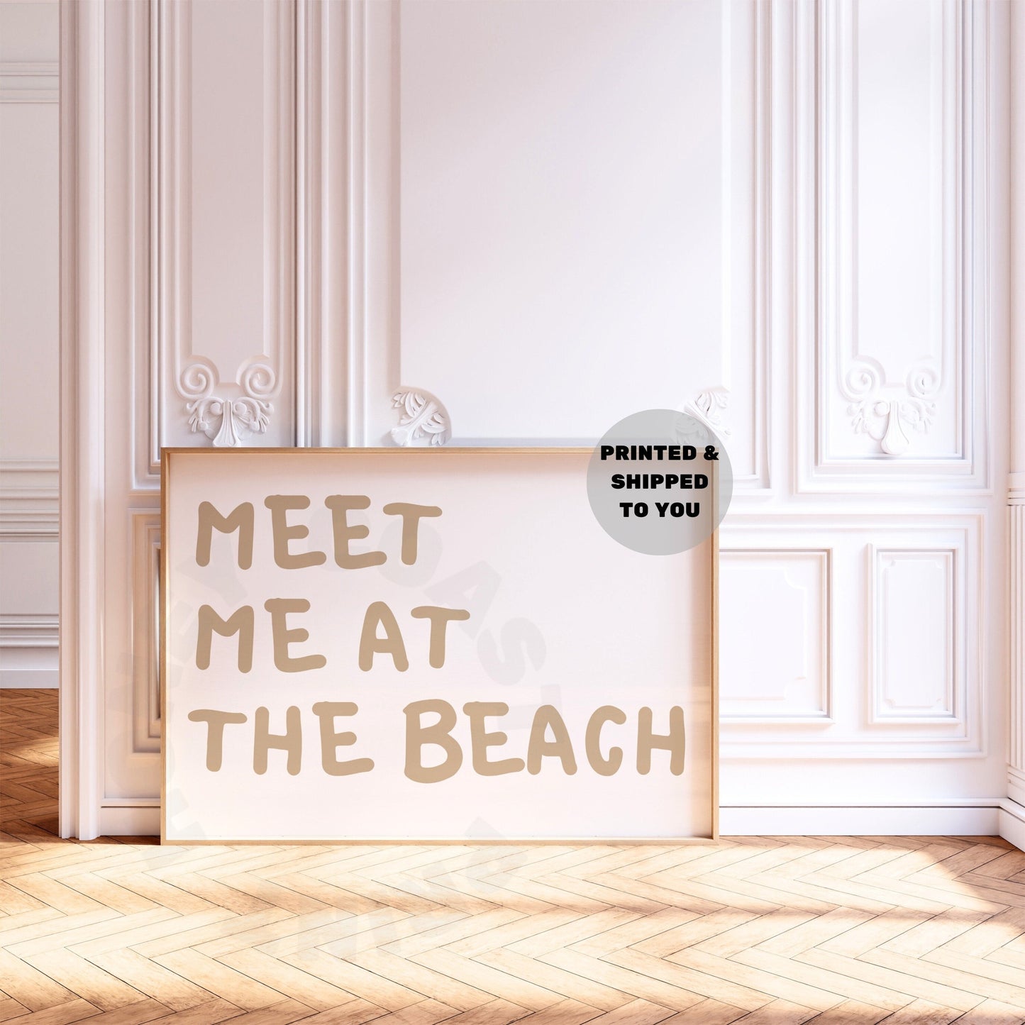 Beige Meet Me At The Beach Poster