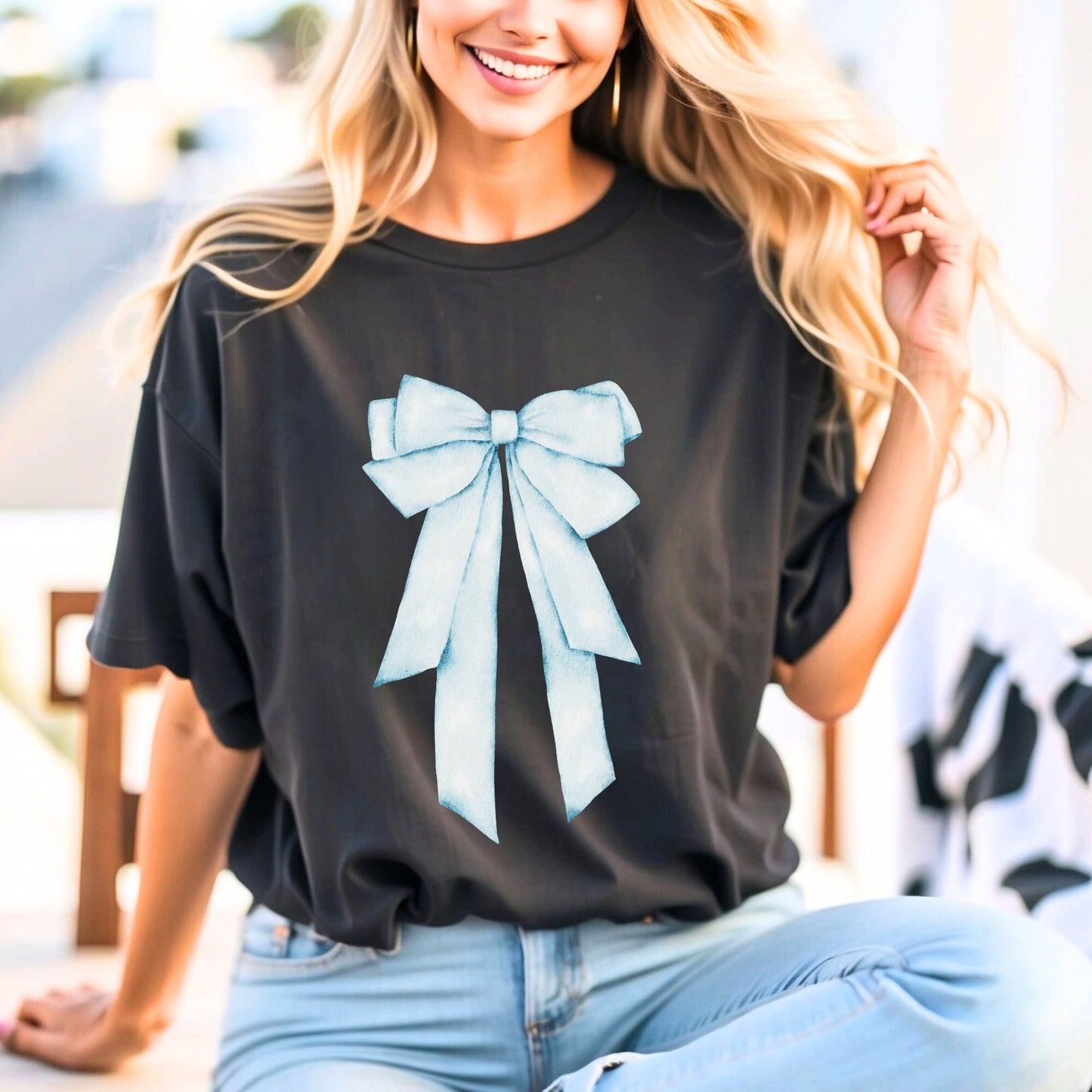 Baby Blue Watercolor Bow T-Shirt