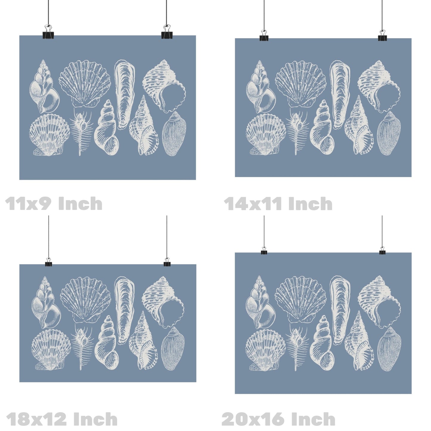 Landscape Coastal Blue Seashells Poster