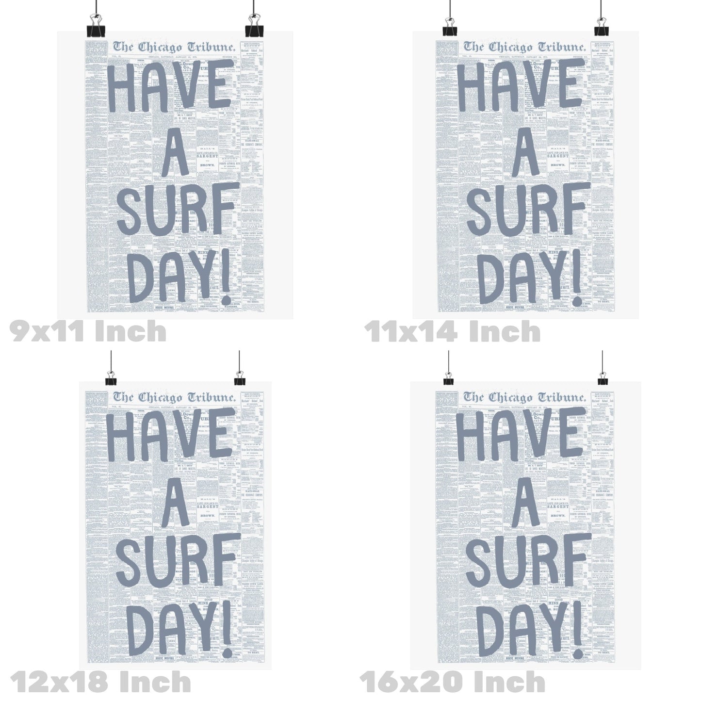 Coastal Blue Have A Surf Day Newspaper Poster
