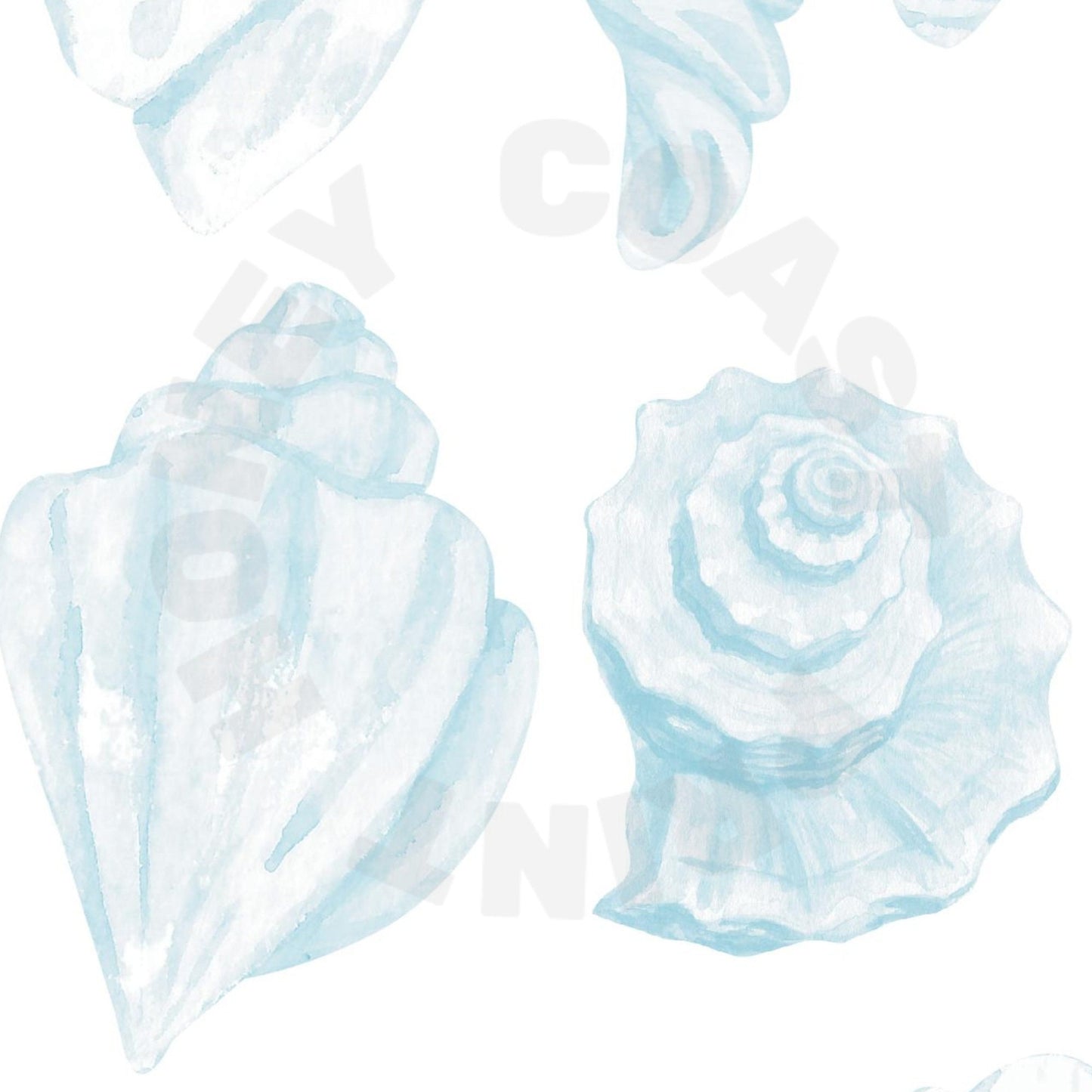 Surf Blue Watercolor Seashells Digital Prints