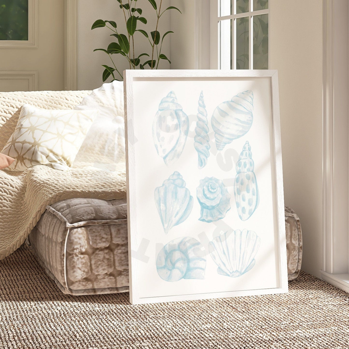 Surf Blue Watercolor Seashells Digital Prints