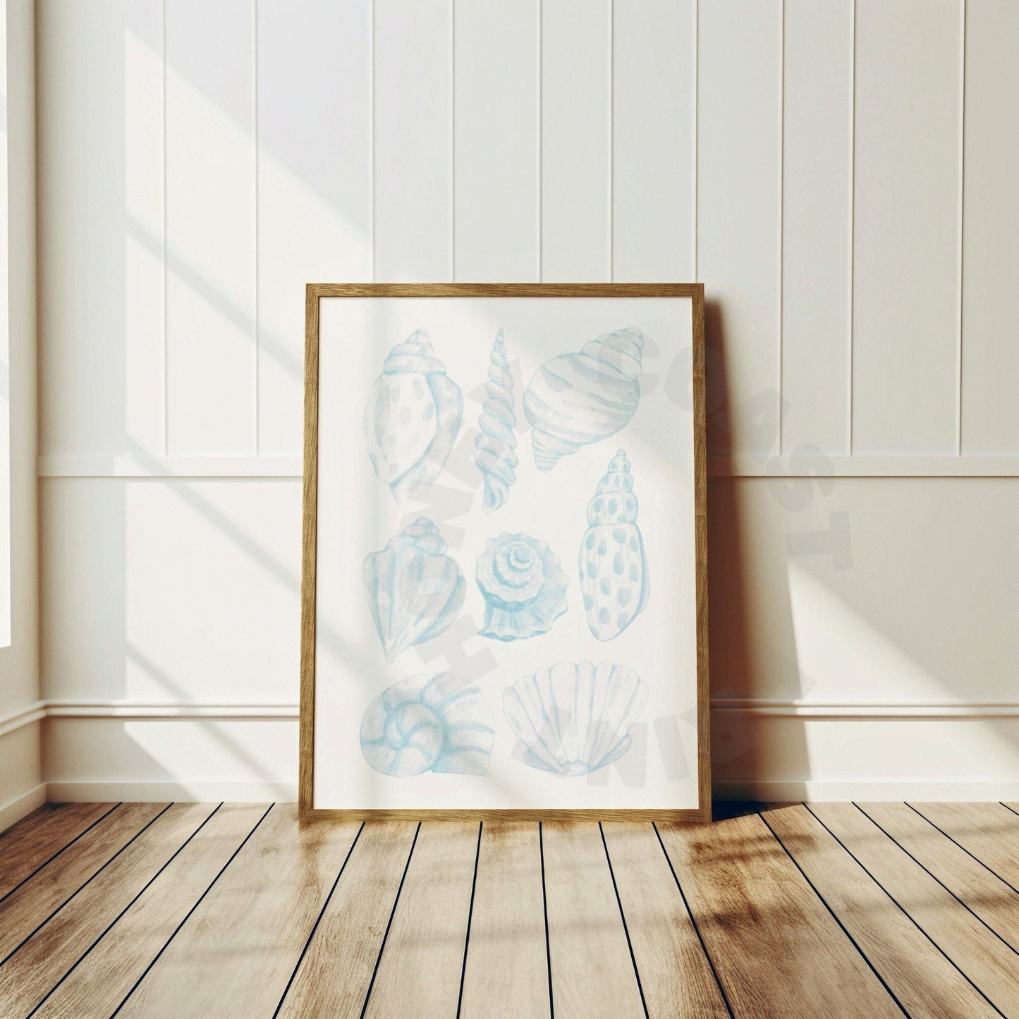 Surf Blue Watercolor Seashells Digital Prints