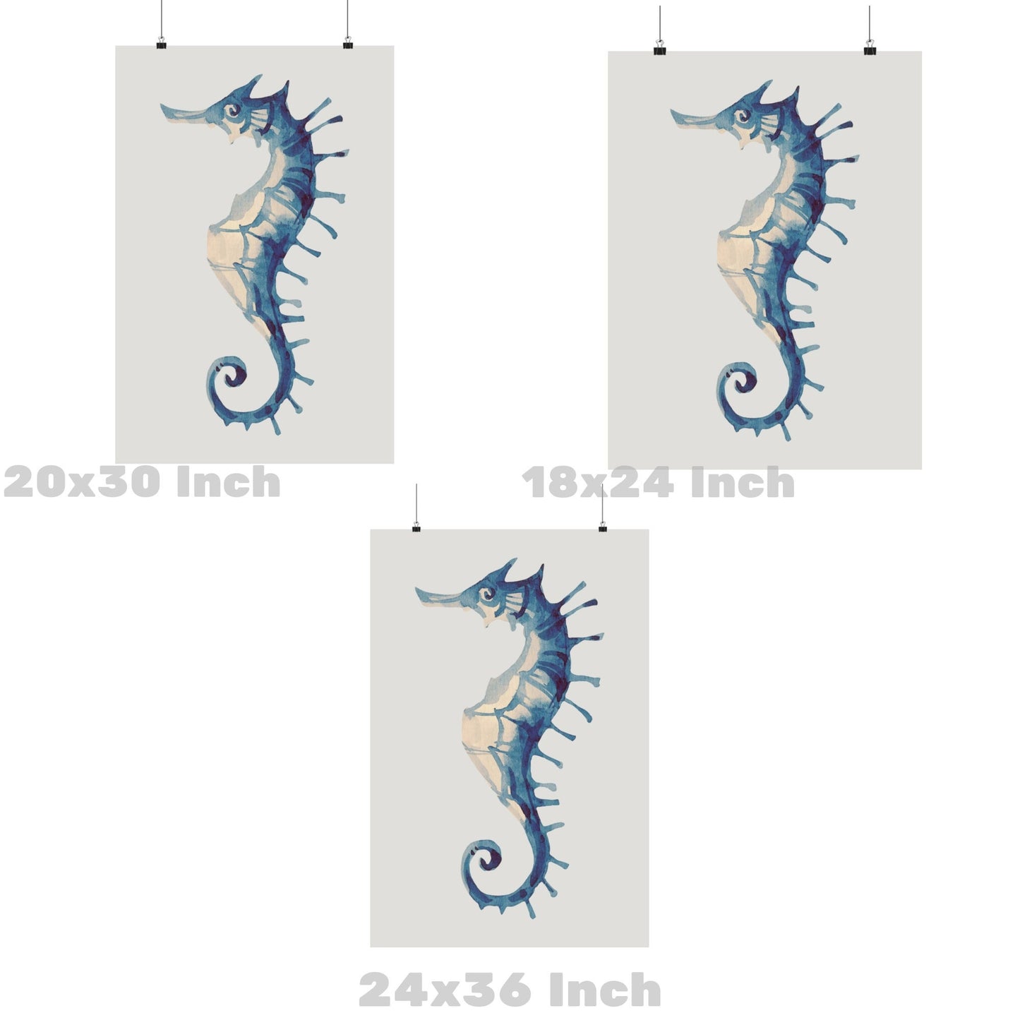 Watercolor Blue Seahorse Poster