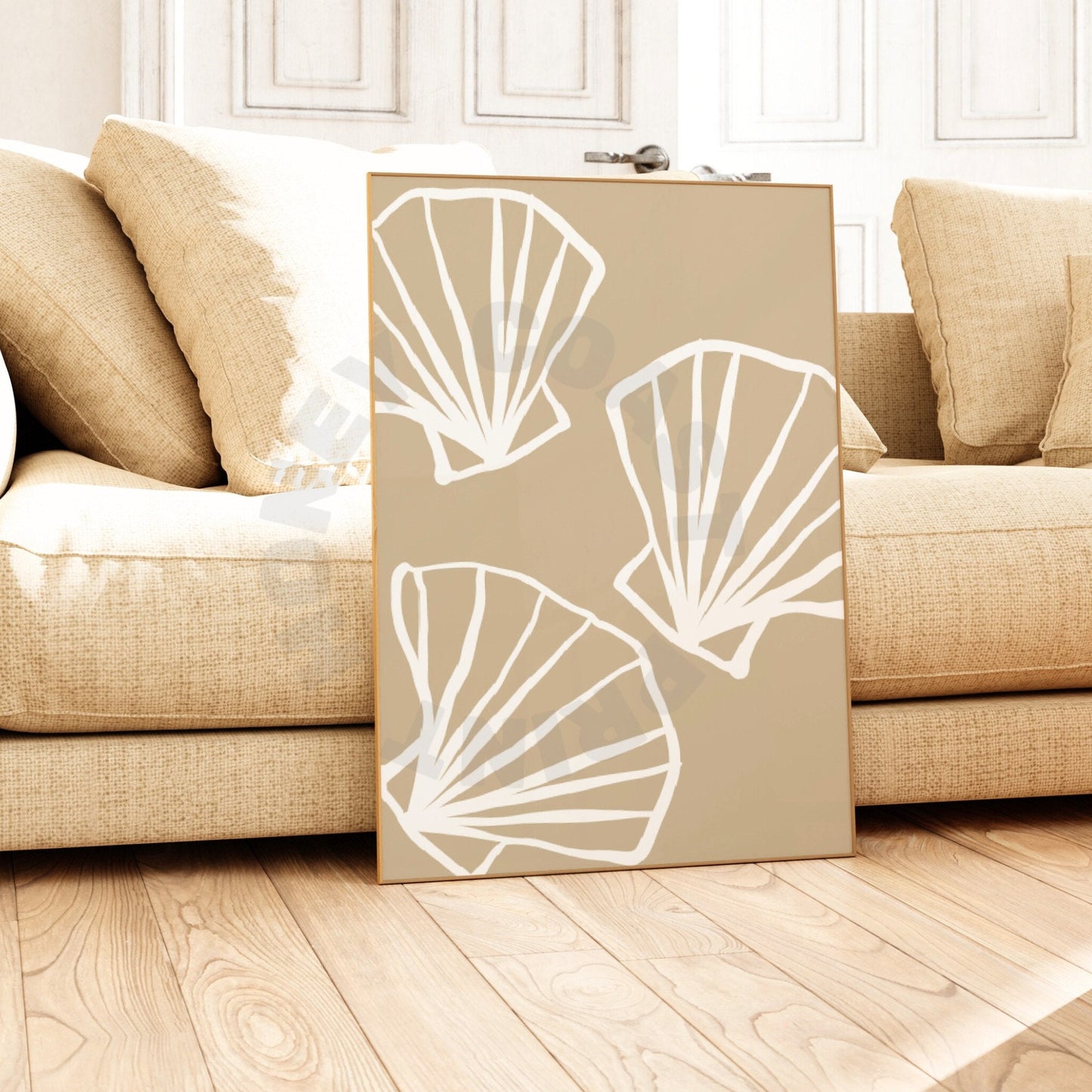 Beige Seashells Sketch Digital Prints