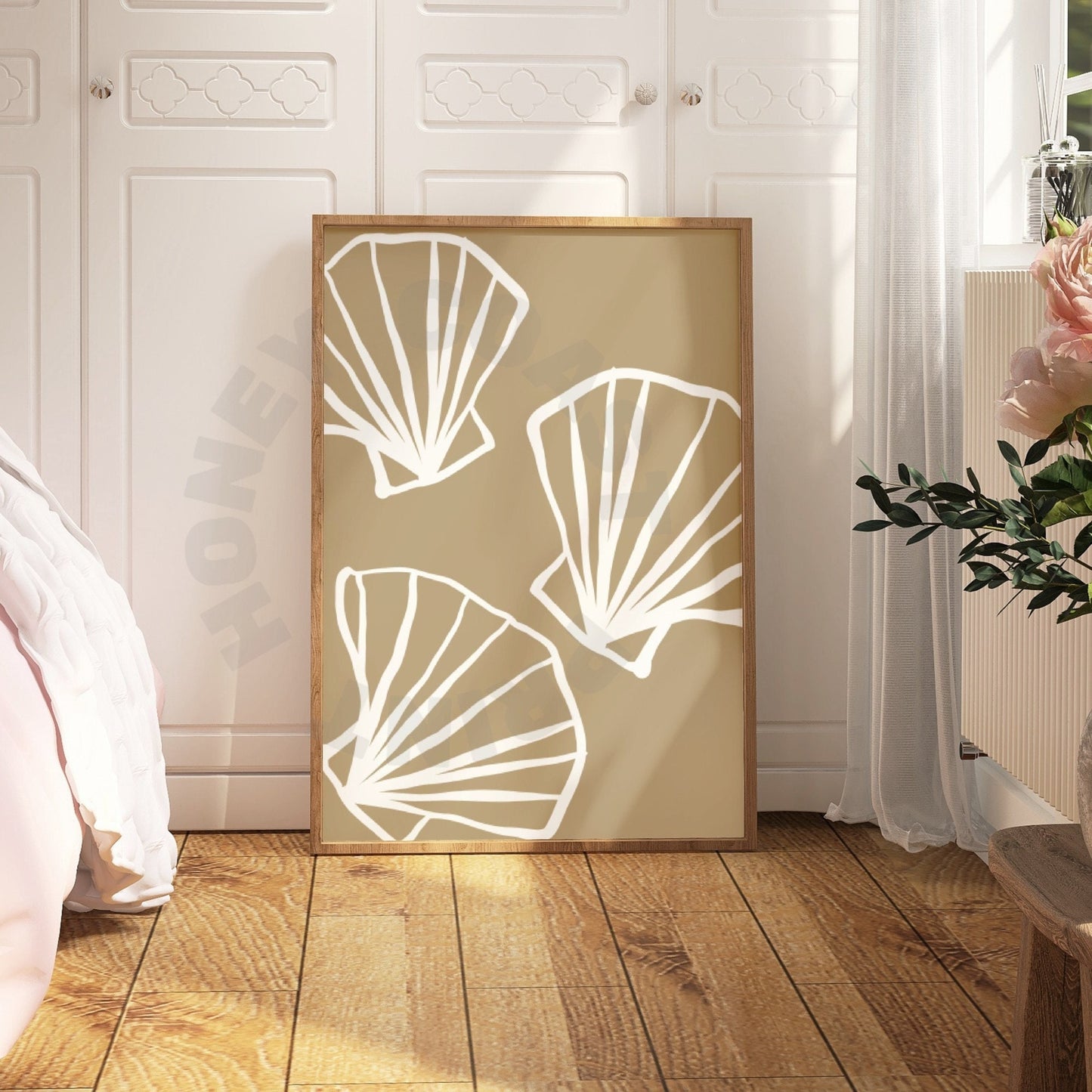 Beige Seashells Sketch Digital Prints
