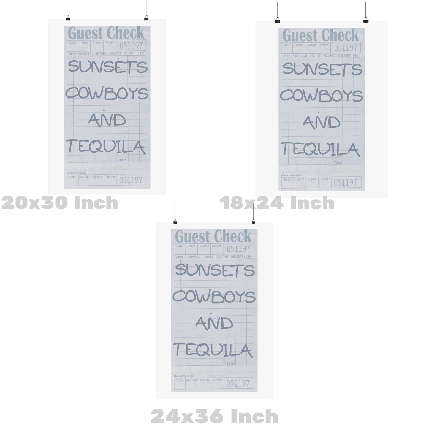 Sunsets Cowboys And Tequila Guest Check Poster
