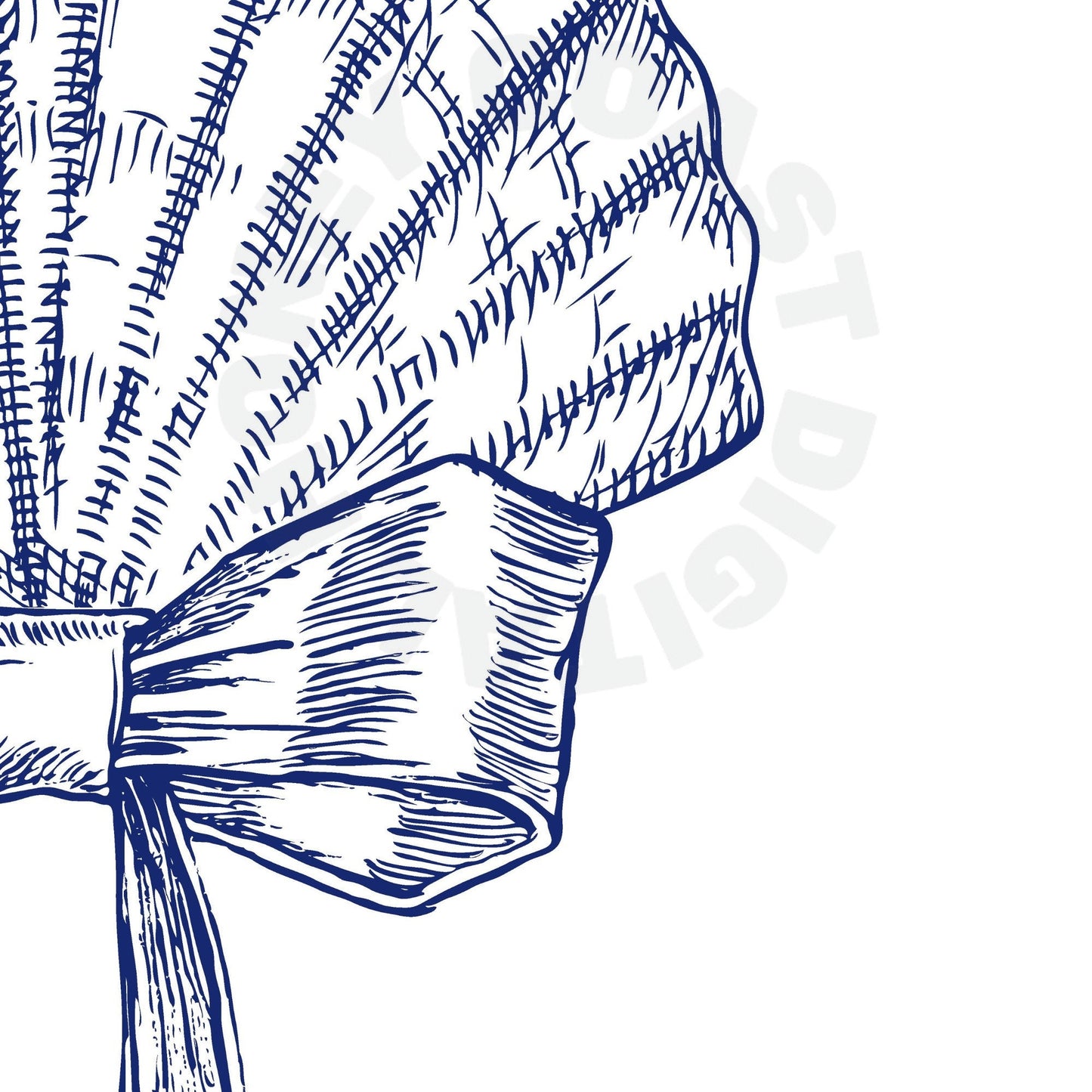 Navy Seashell Bow Sketch Digital Prints