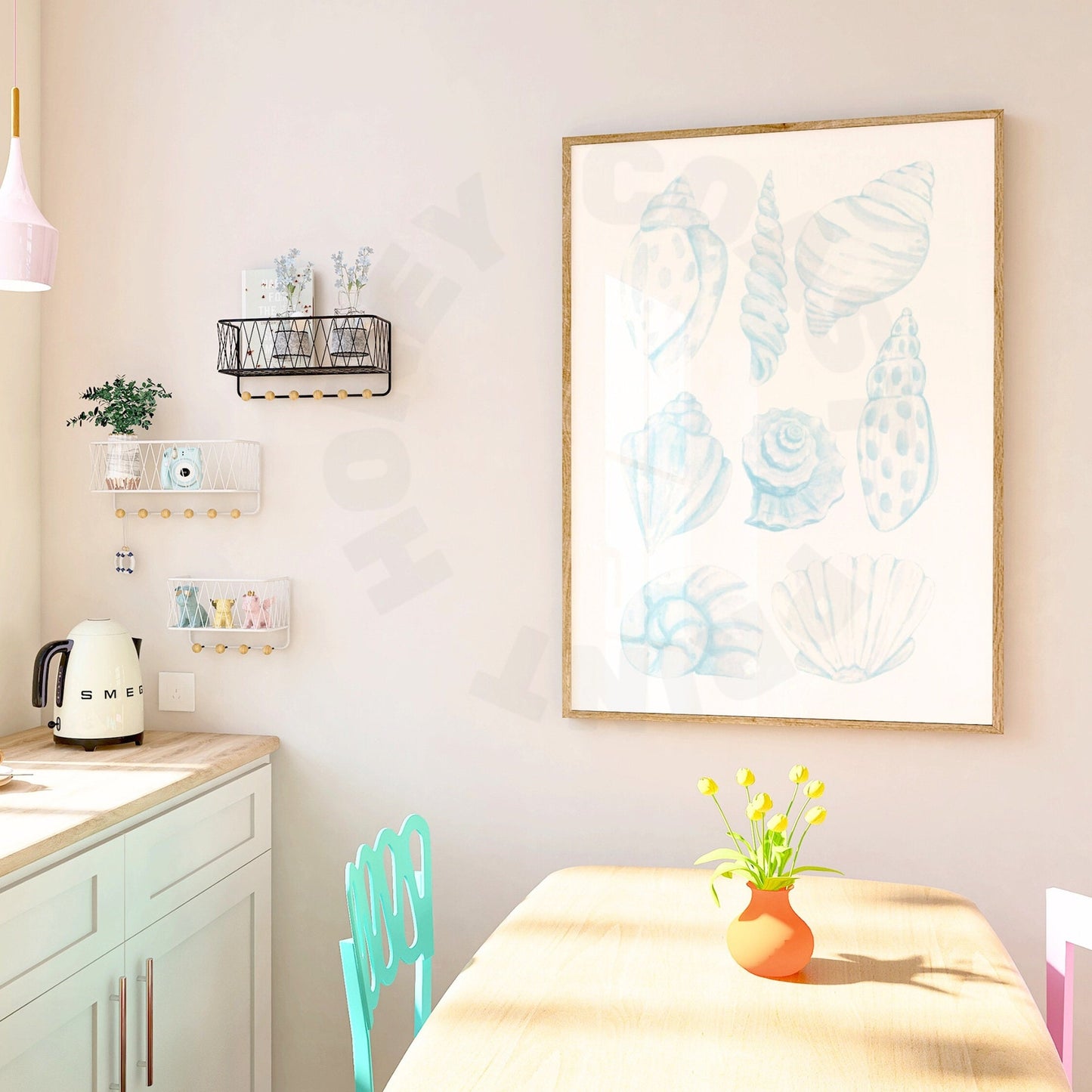 Surf Blue Watercolor Seashells Digital Prints