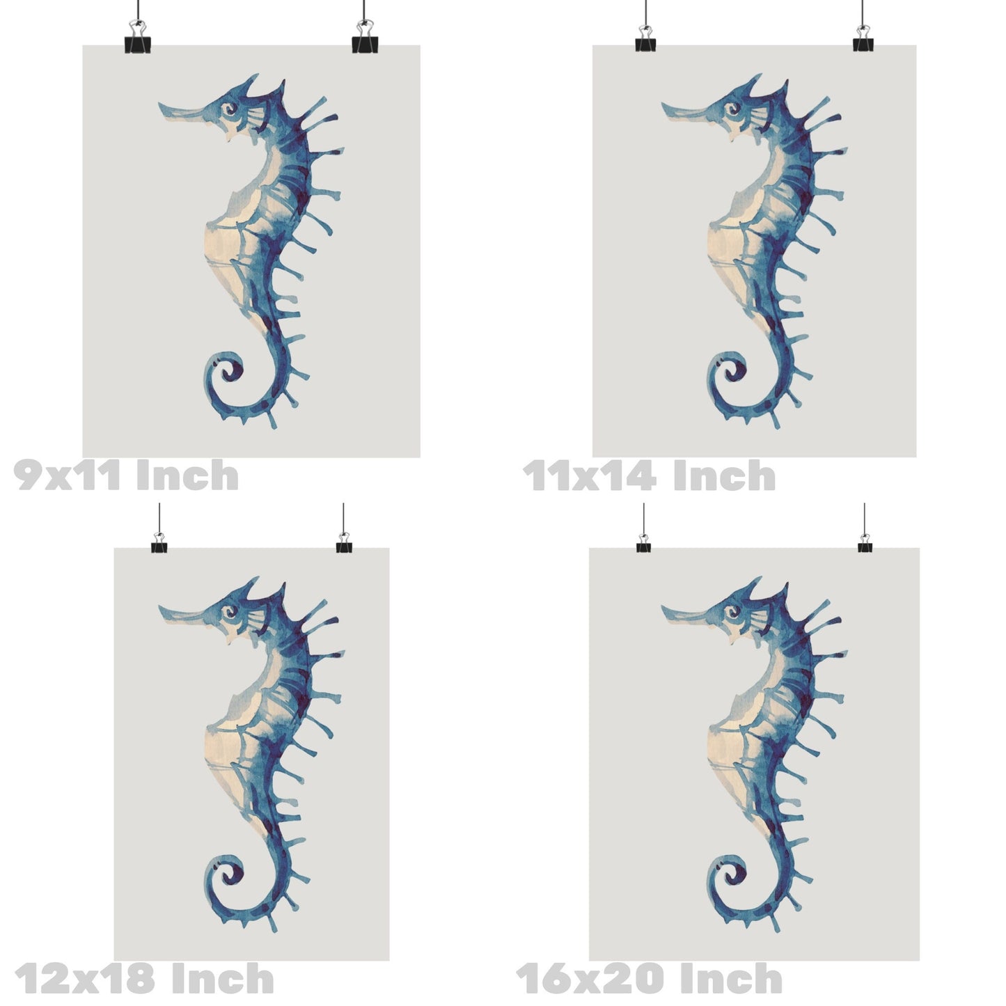 Watercolor Blue Seahorse Poster