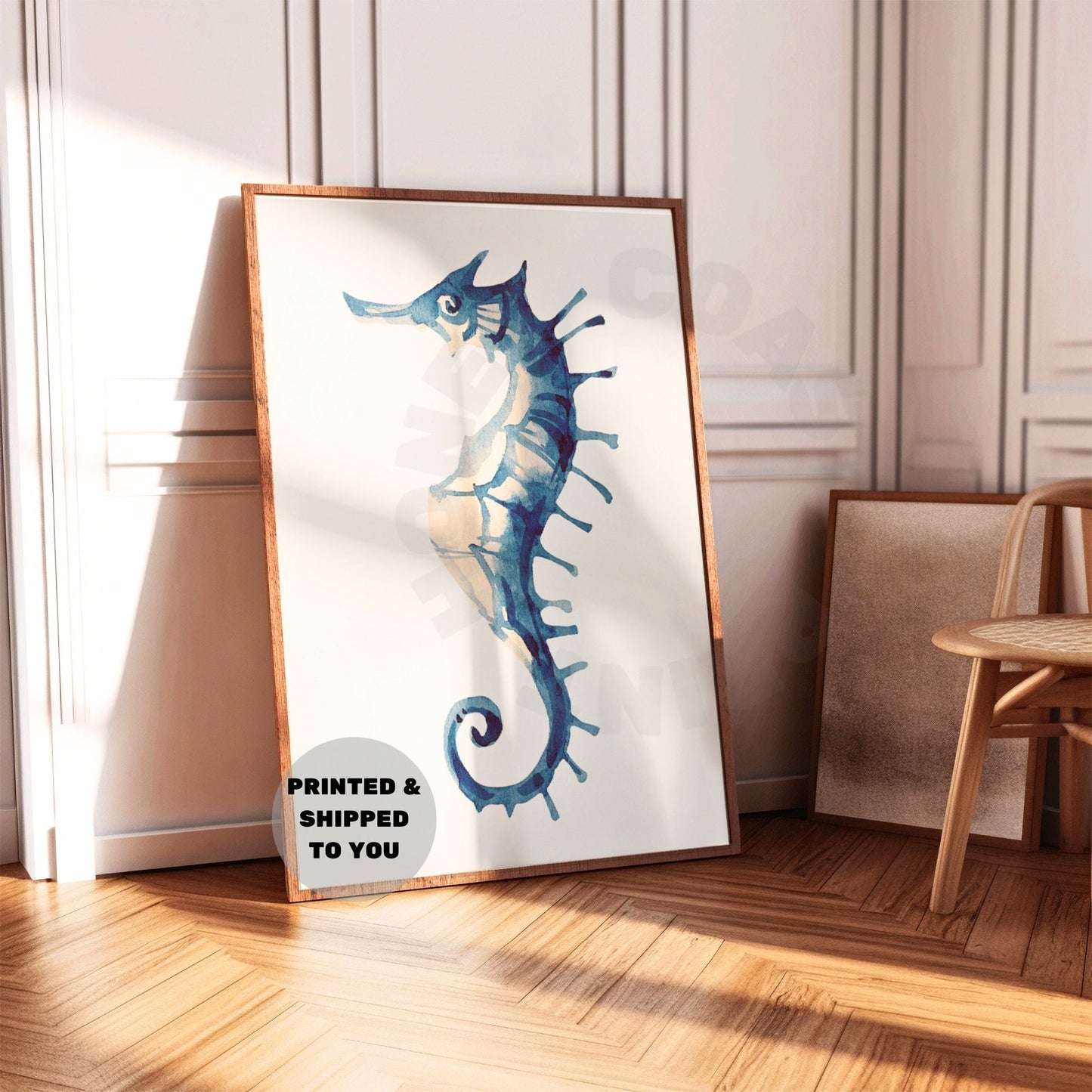Watercolor Blue Seahorse Poster
