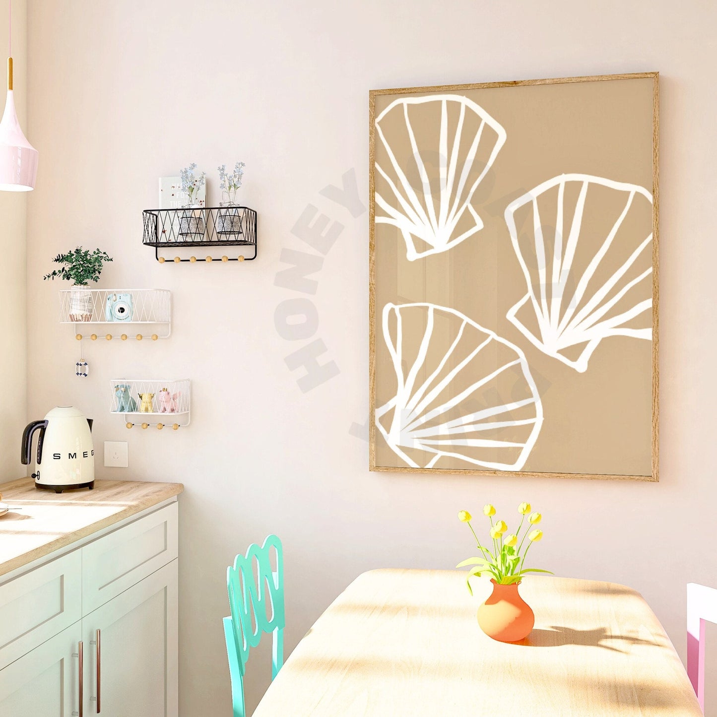 Beige Seashells Sketch Digital Prints