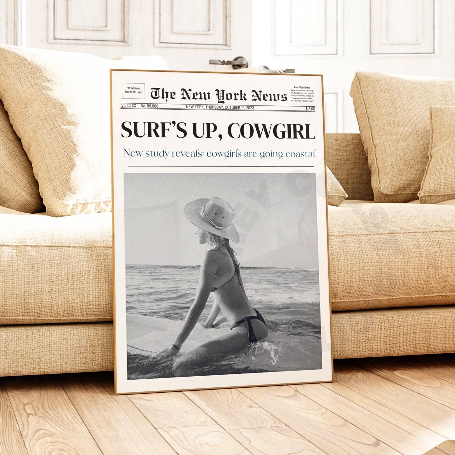 Surfs Up Cowgirl Newspaper Digital Prints