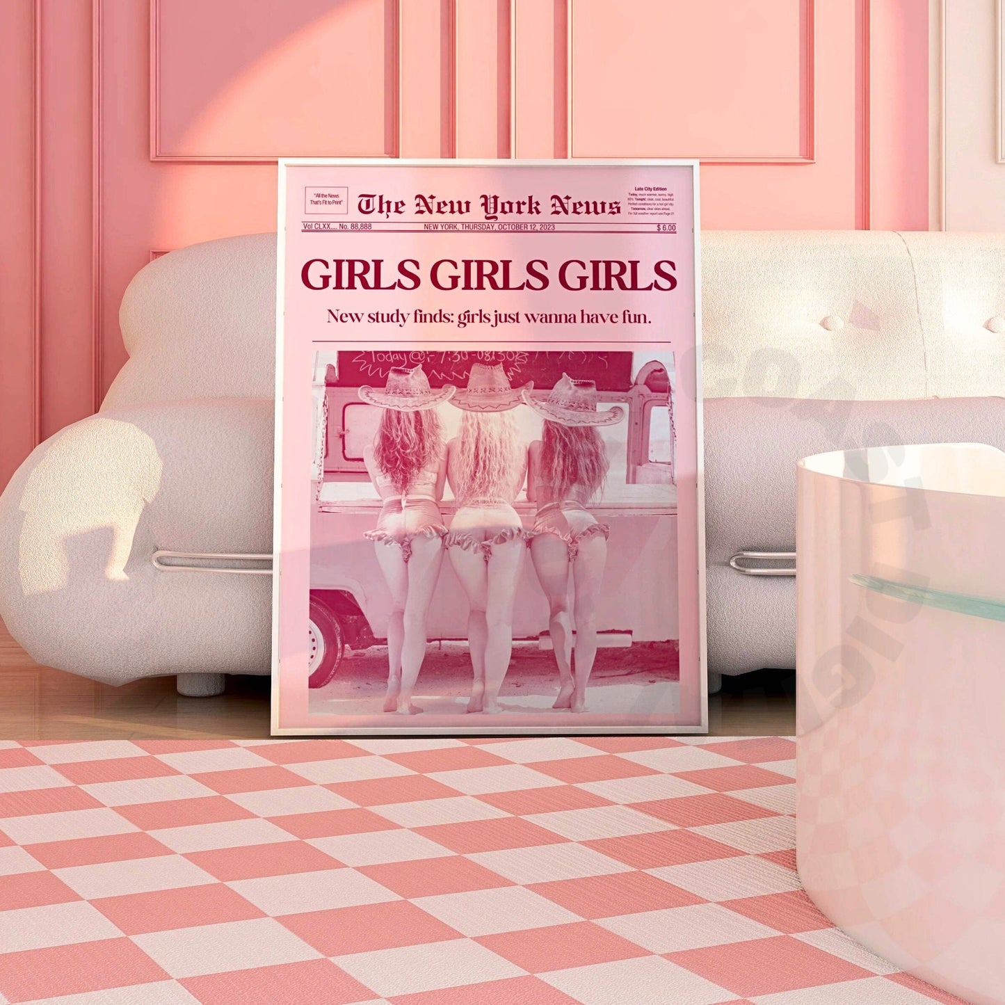 Red Girls Girls Girls Newspaper Digital Prints