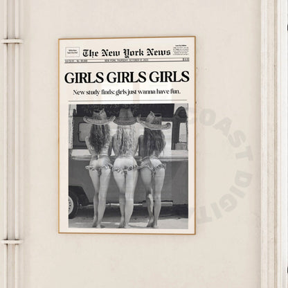 Monotone Girls Girls Girls Newspaper Digital Prints